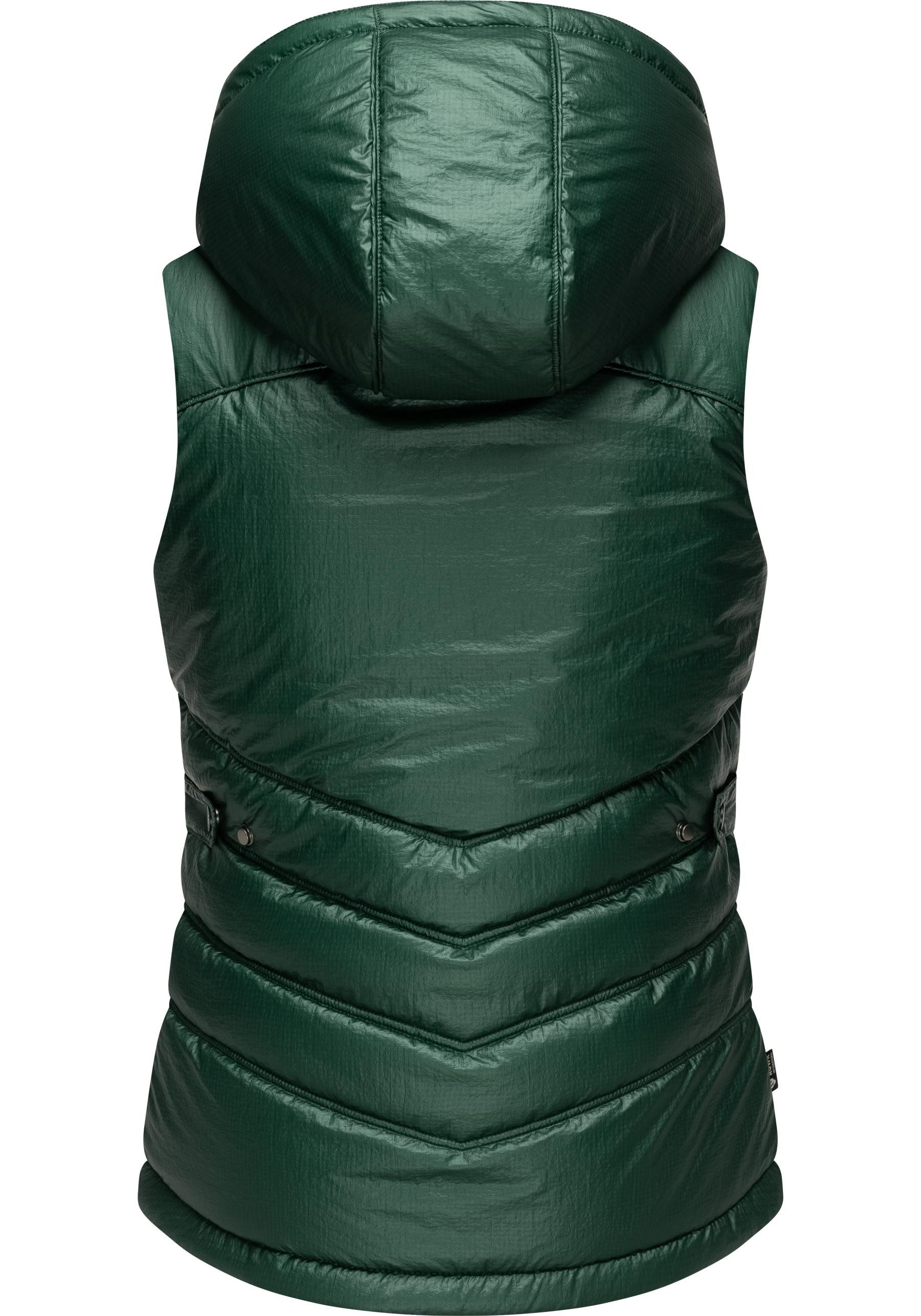 Ragwear Steppweste Hesty Bling Wasserdichte Outdoor-Weste mit abnehmbarer Kapuze