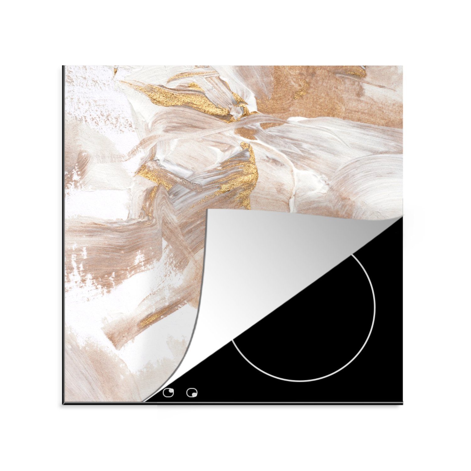 tlg), - Ceranfeldabdeckung, - Aquarellfarbe (1 78x78 Vinyl, cm, MuchoWow Abstrakt, Gold für Herdblende-/Abdeckplatte Arbeitsplatte küche
