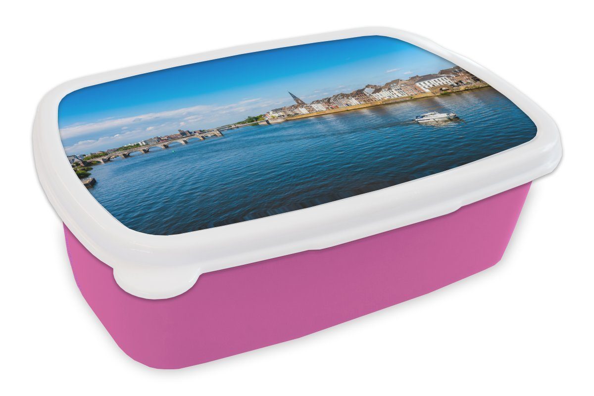 MuchoWow Lunchbox Schiff - Luft - Maastricht, Kunststoff, (2-tlg), Brotbox für Erwachsene, Brotdose Kinder, Snackbox, Mädchen, Kunststoff rosa