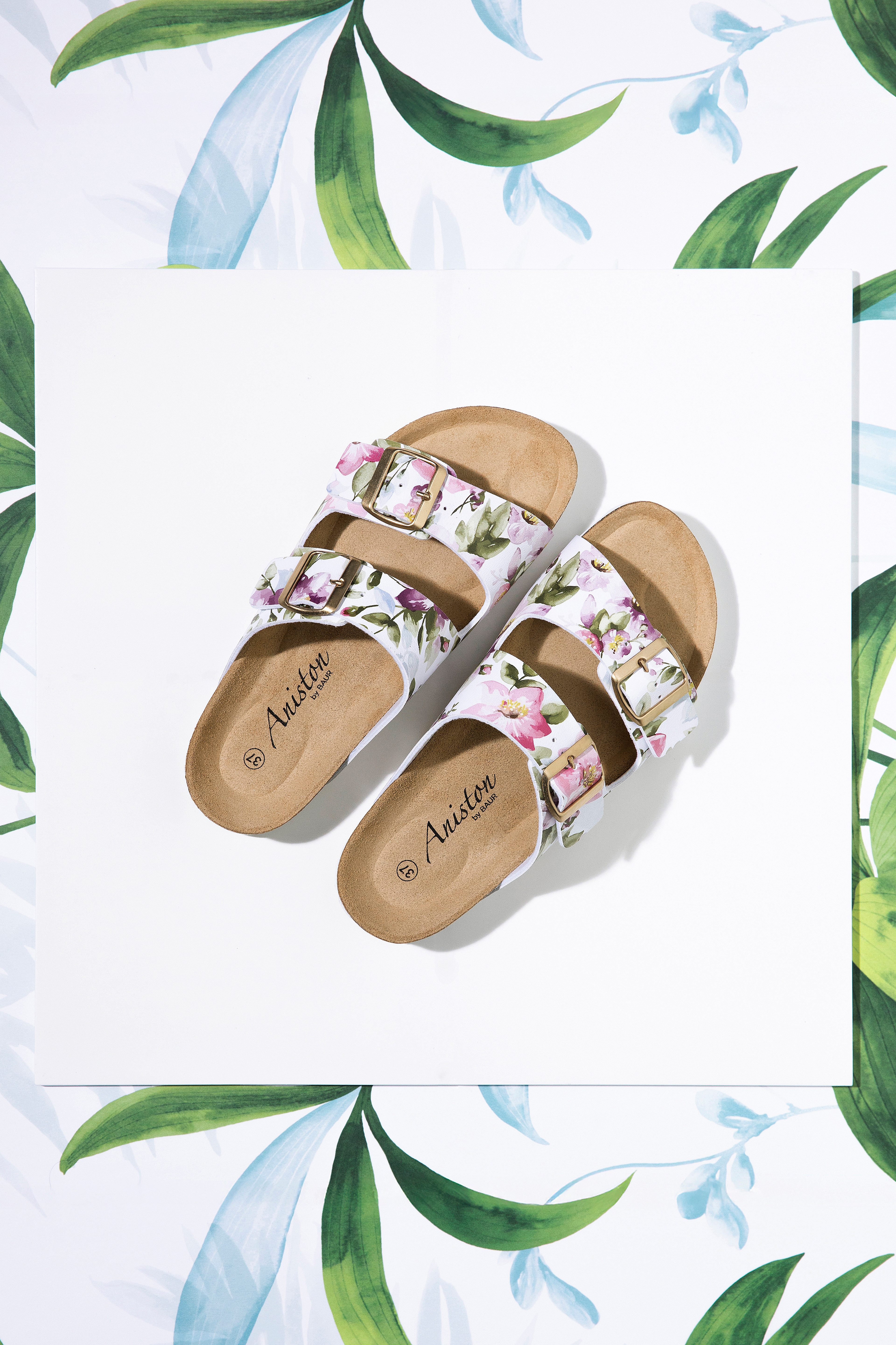 Aniston SHOES Pantolette Hausschuh, Sommerschuh mit Blumendruck - NEUE KOLLEKTION