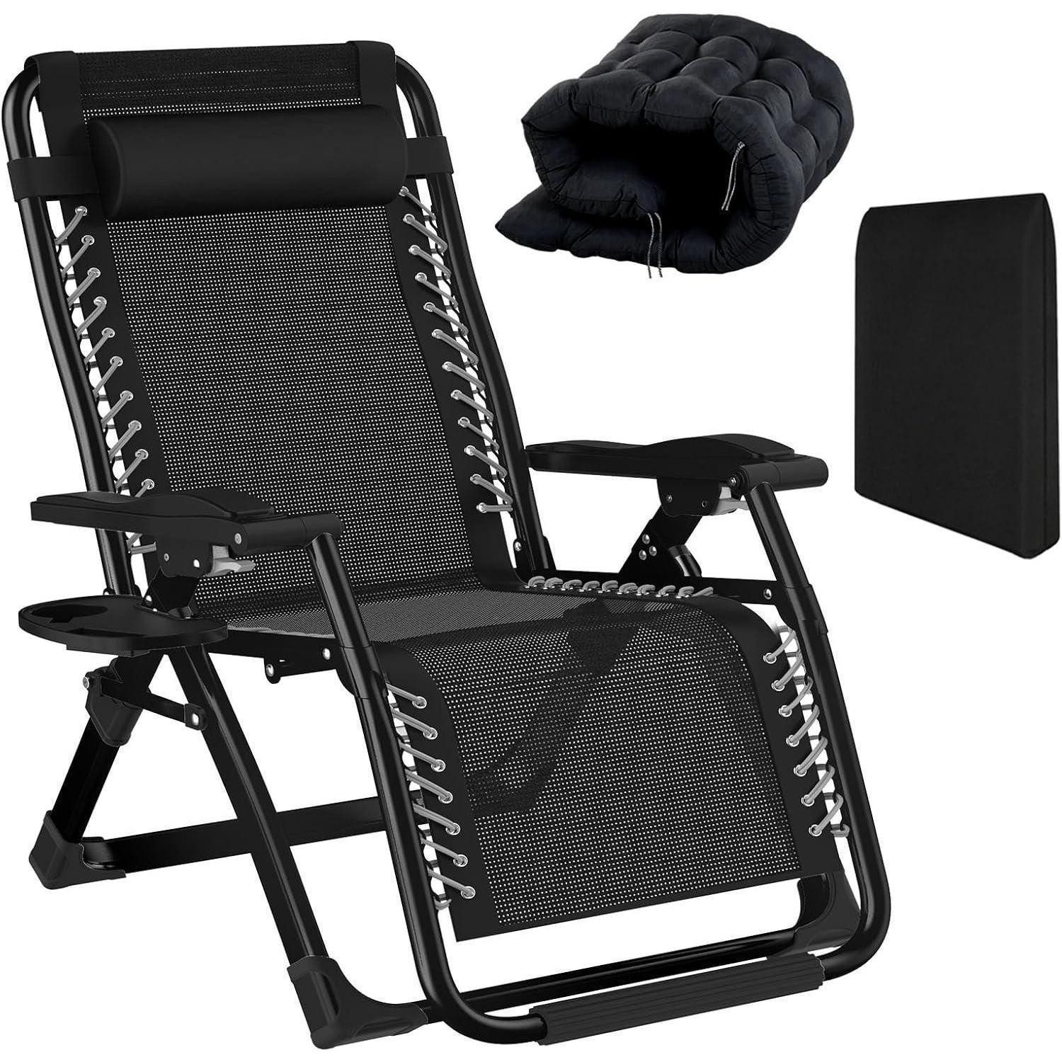 LuxusKollektion Multifunktionsliege Sonnenliege Klappbar Kissen Nackenkissen 65cm Breit Schwarz
