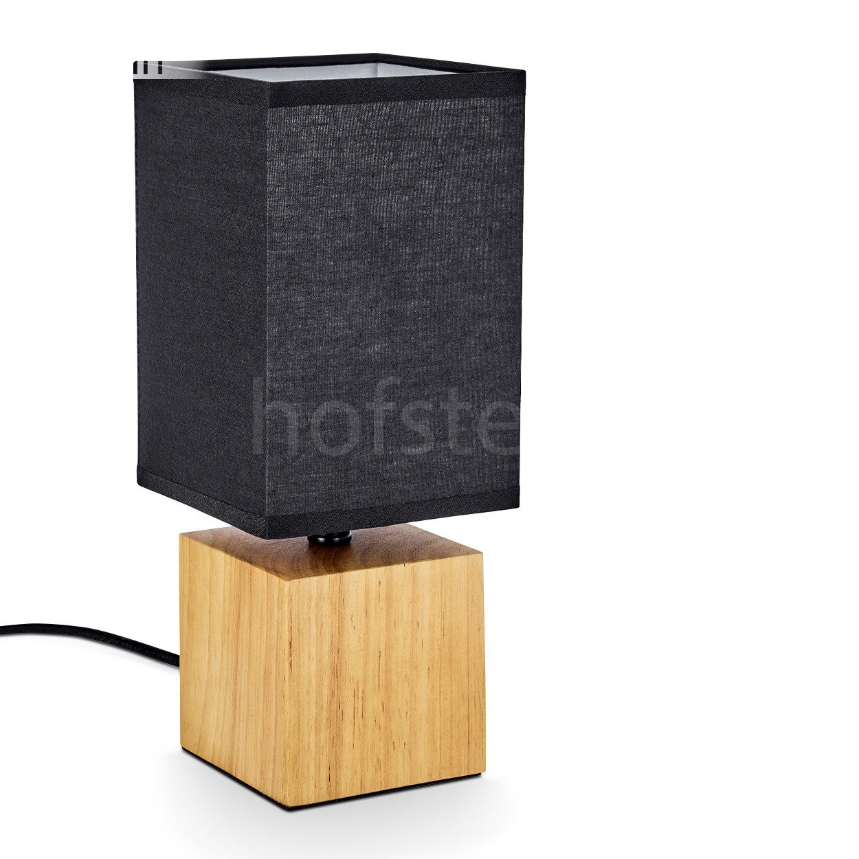 hofstein Tischleuchte moderne Nachttischlampe aus Holz/Stoff in Natur/Schwarz, ohne Leuchtmittel, eckige mit Schirm aus Stoff, Höhe 30 cm, m. An-/Ausschalter, 1 x E27