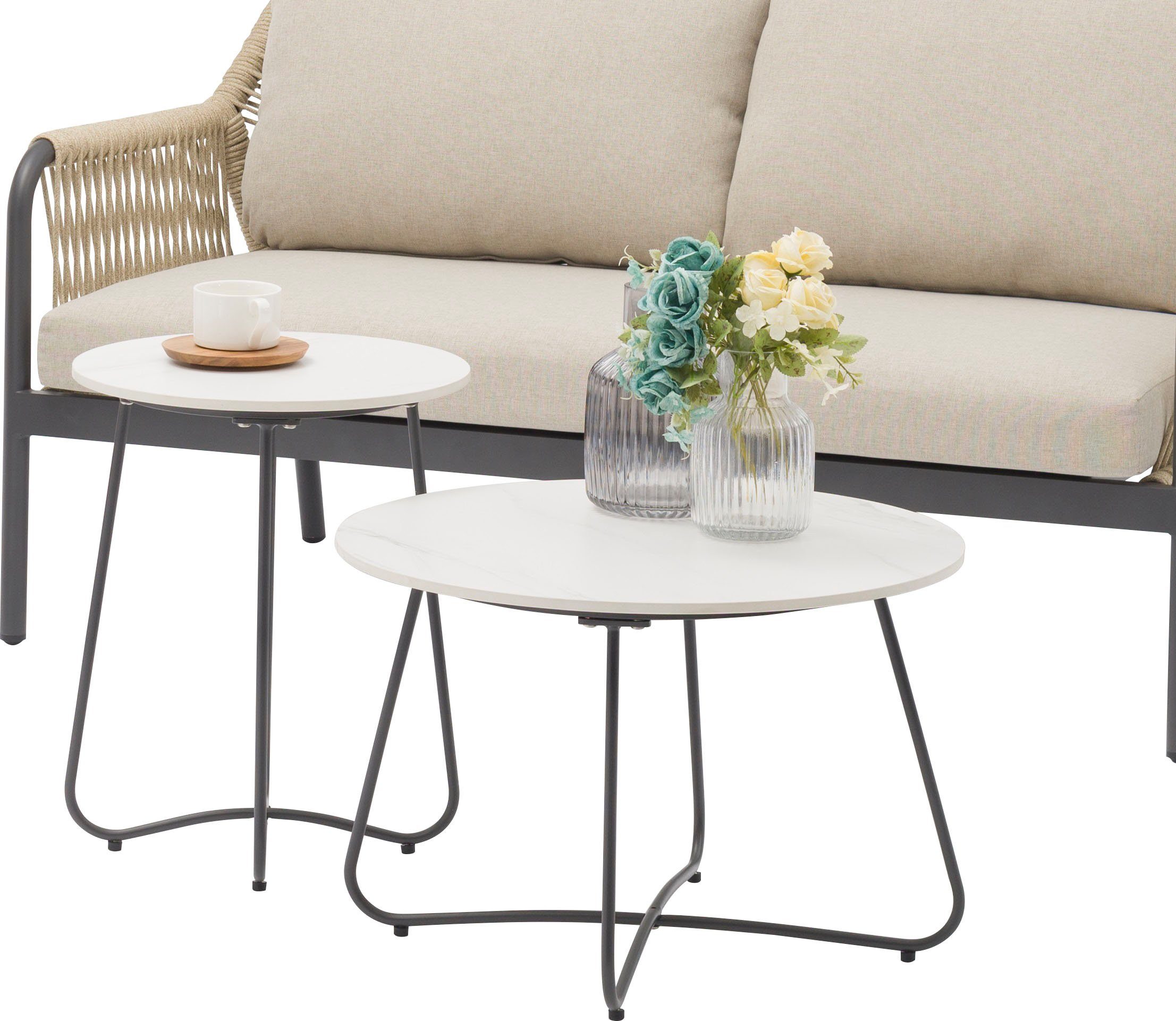 Destiny Gartenlounge-Set GENUA, (12-tlg., 1x 2er Sofa, 2x Sessel, 2x Tisch, inkl. Auflagen), Aluminium, Olefin-Rope