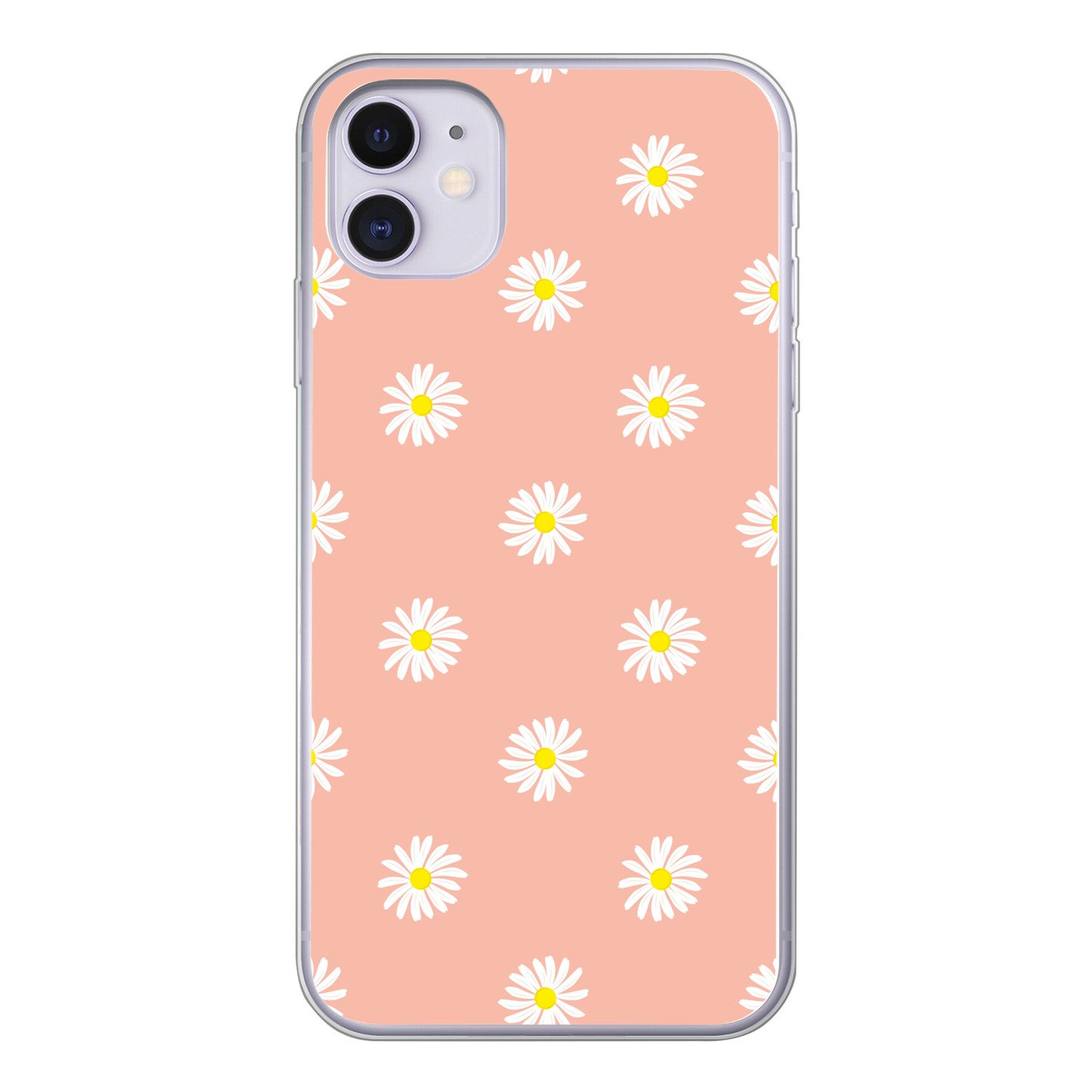 MuchoWow Handyhülle für Apple iPhone 11 Gänseblümchen - Pastell - Weiß - Rosa - Blumendruc, Smartphone-Bumper, Print, Handy Schutzhülle Dünn