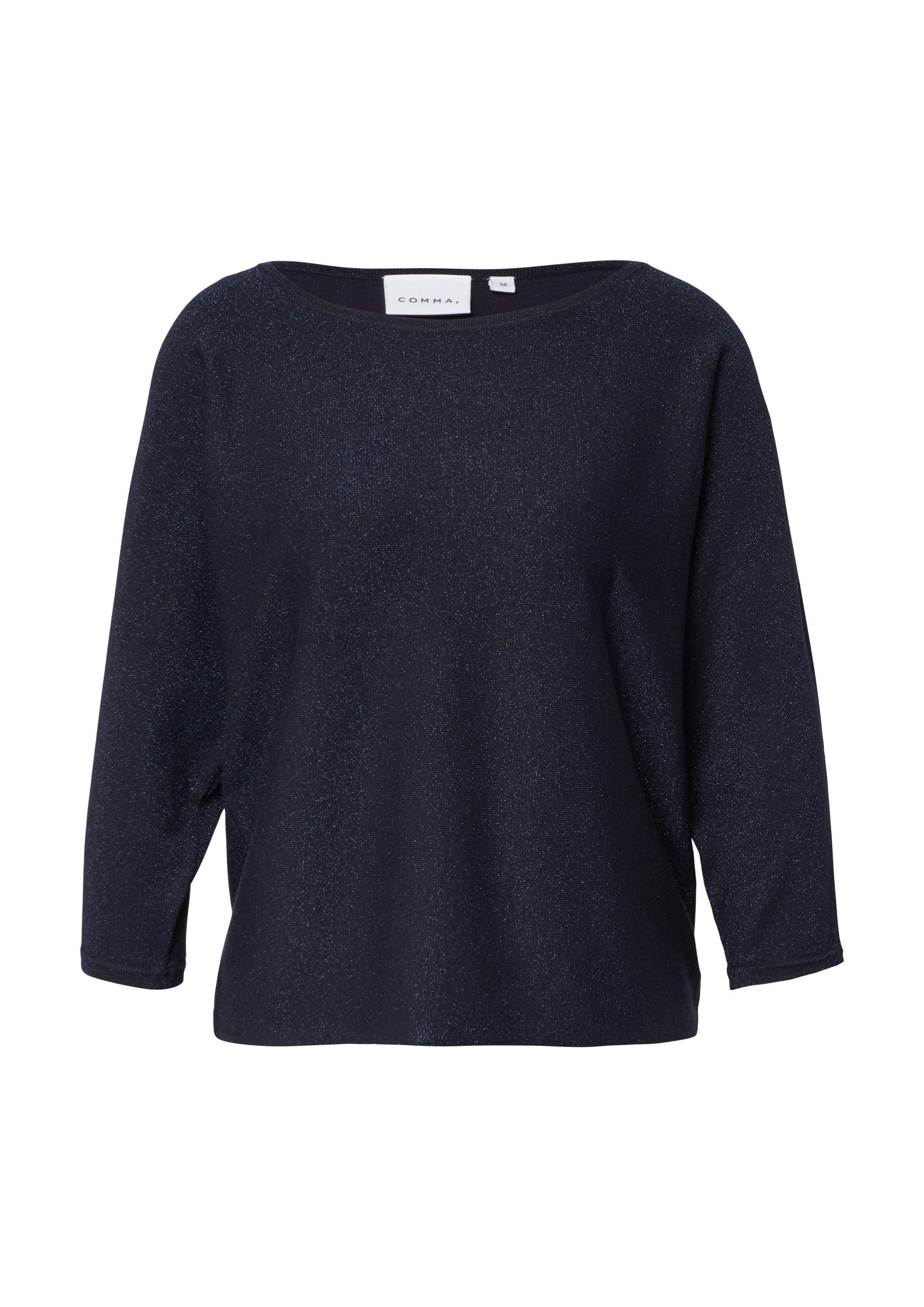 comma 3/4 Arm-Pullover Strickpullover Feinstrick-Pullover mit Glitzergarn und Fledermausärmeln