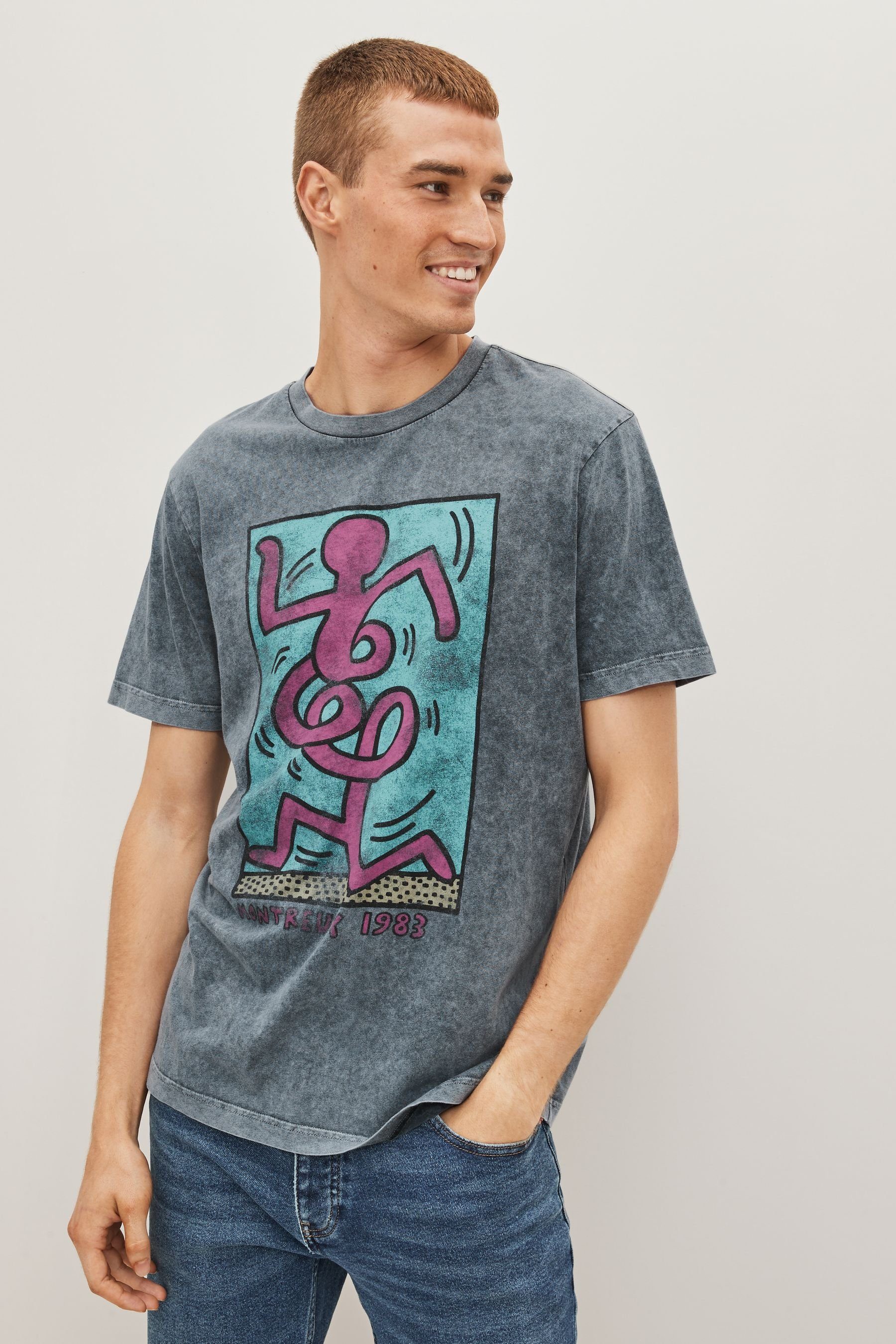 Next T-Shirt Keith T-Shirt Grey Haring Keith Haring-Print mit (1-tlg)