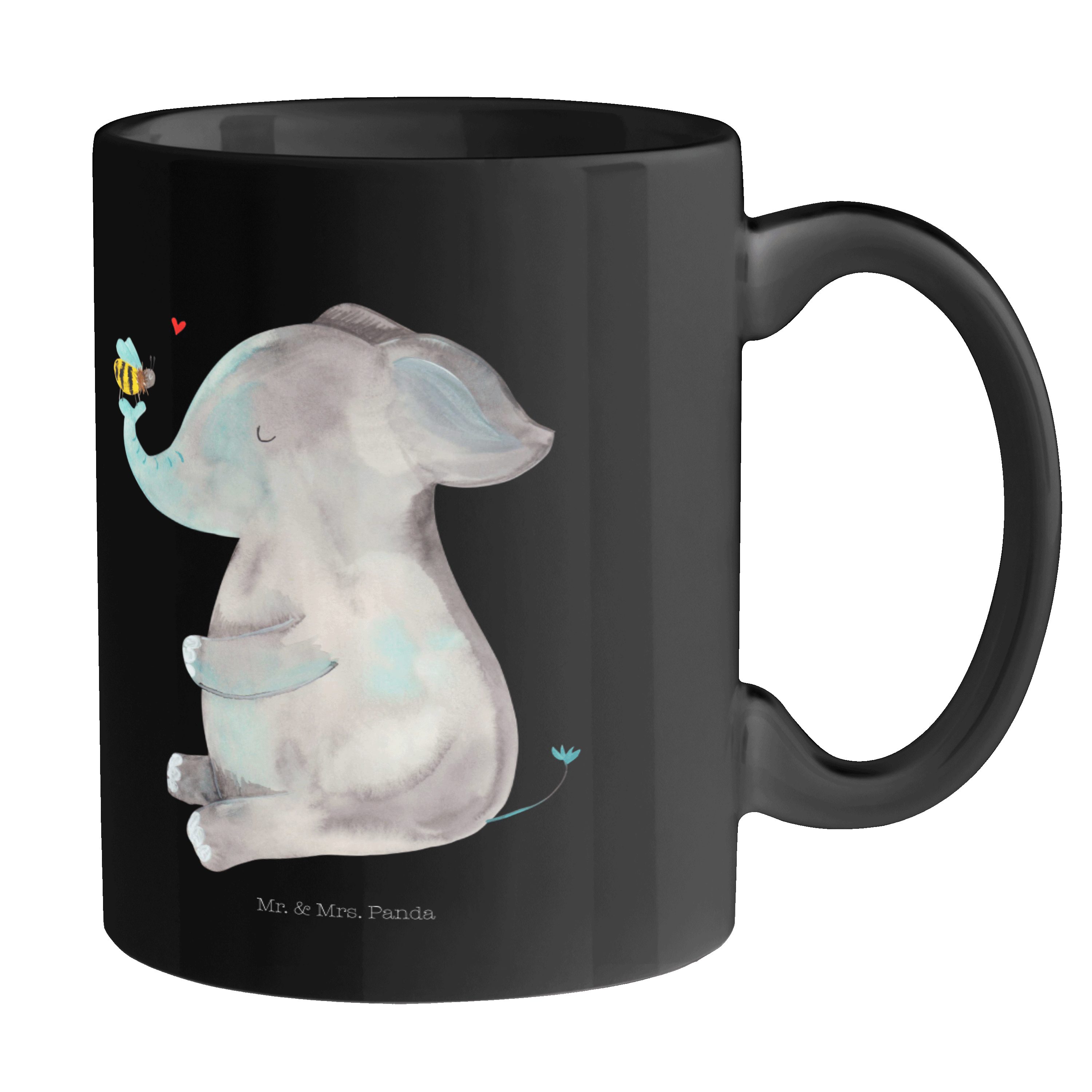 Mr. & Mrs. Panda Tasse Elefant & Biene - Schwarz - Geschenk, Gute Laune, Jahrestag, Tiere, l, Keramik Schwarz