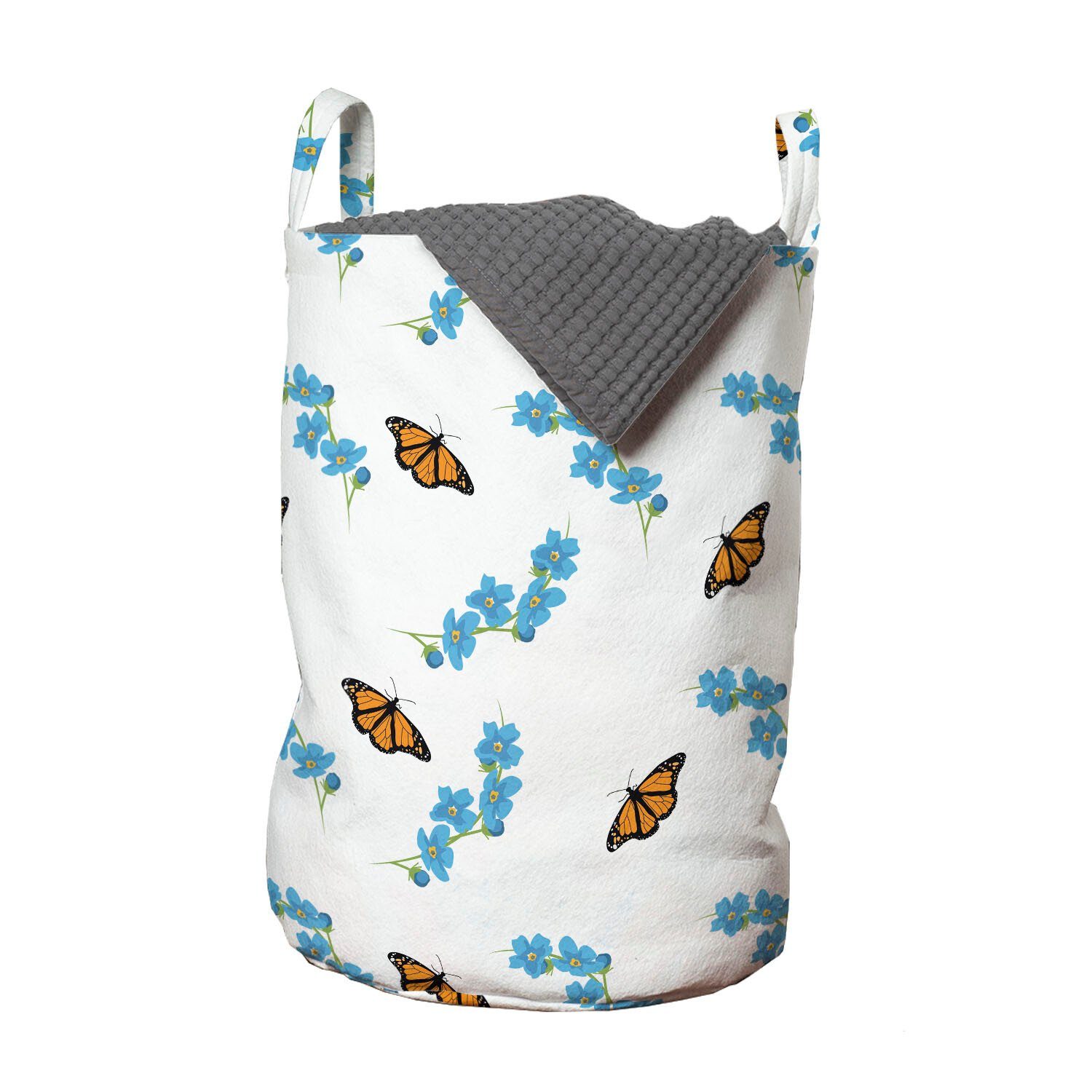 Abakuhaus Wäschesäckchen Wäschekorb mit Griffen Kordelzugverschluss für Waschsalons, Blumen Insekten Blüten Schmetterlinge