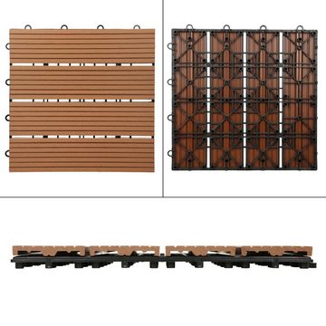 ECD Germany WPC-Fliesen Terrassendielen Balkonfliesen Klickfliesen, 11er Set, 11 St., 11er Set, Hellbraun 30x30cm 11er Set 1m² Holzoptik mit Drainage Klicksystem