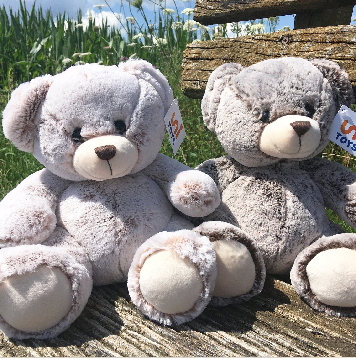 Uni-Toys Kuscheltier Teddybär - superweich - hellbraun / dunkelbraun - 24 cm - Plüsch-Teddy, zu 100 % recyceltes Füllmaterial
