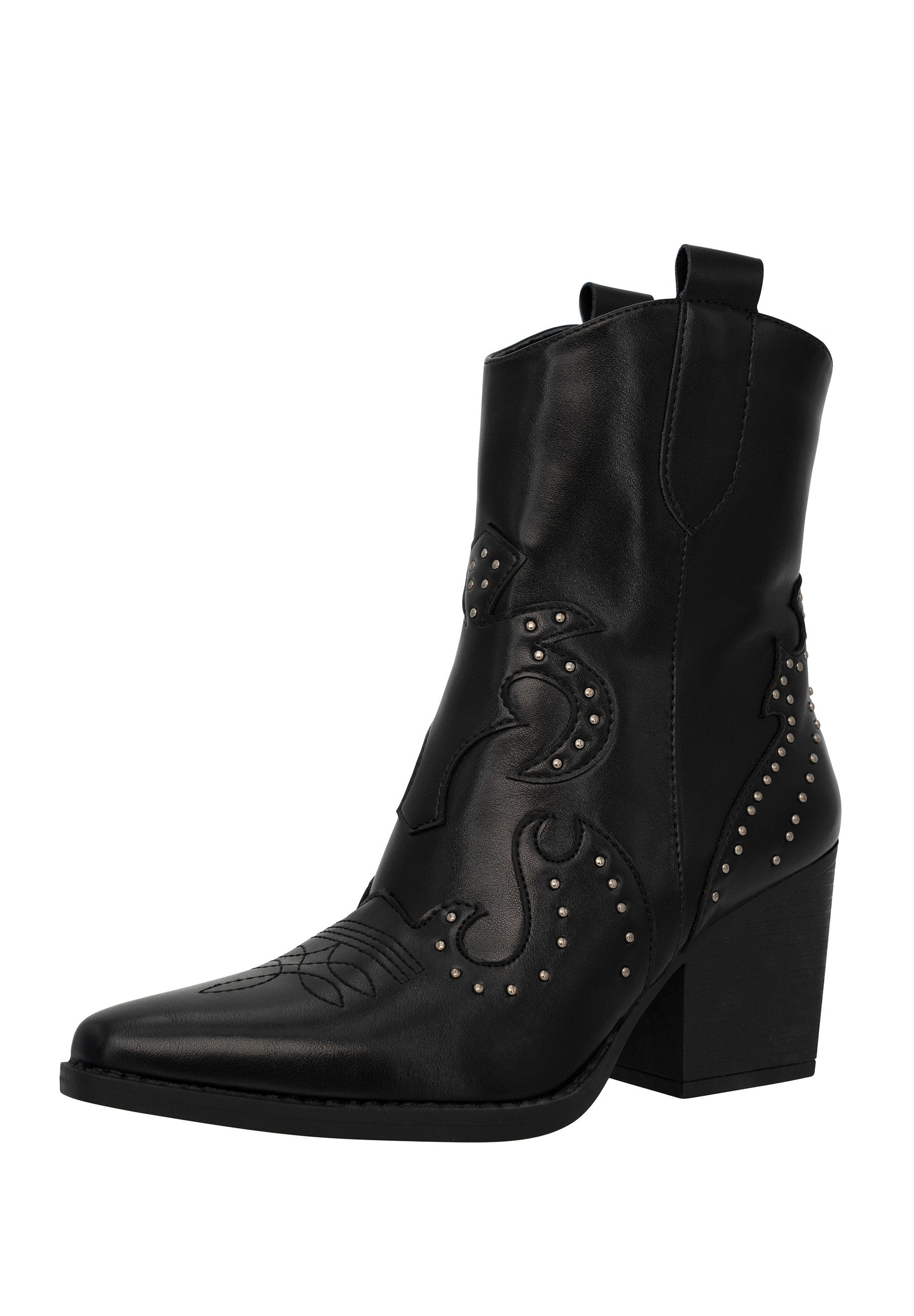 Salinyang Damen Cowboy Boots mit Nieten & Kunstlederoptik mit Blockabsatz Stiefelette