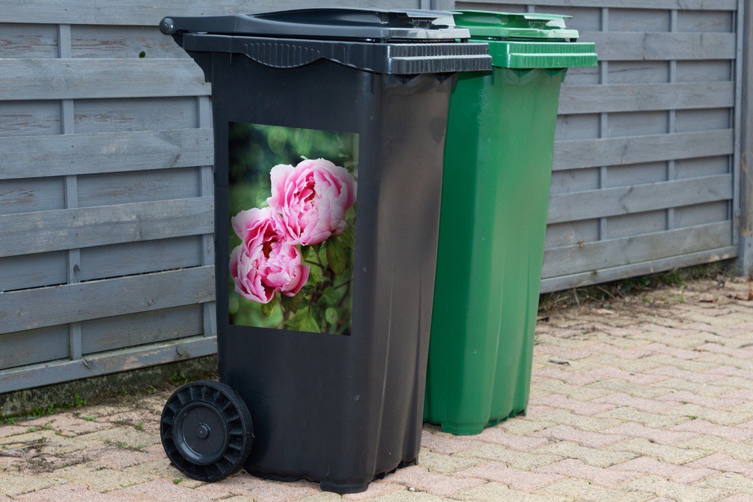 Mülleimer-aufkleber, Container, Abfalbehälter MuchoWow Garten Sticker, im Mülltonne, Wandsticker Rosa (1 Pfingstrosen St),