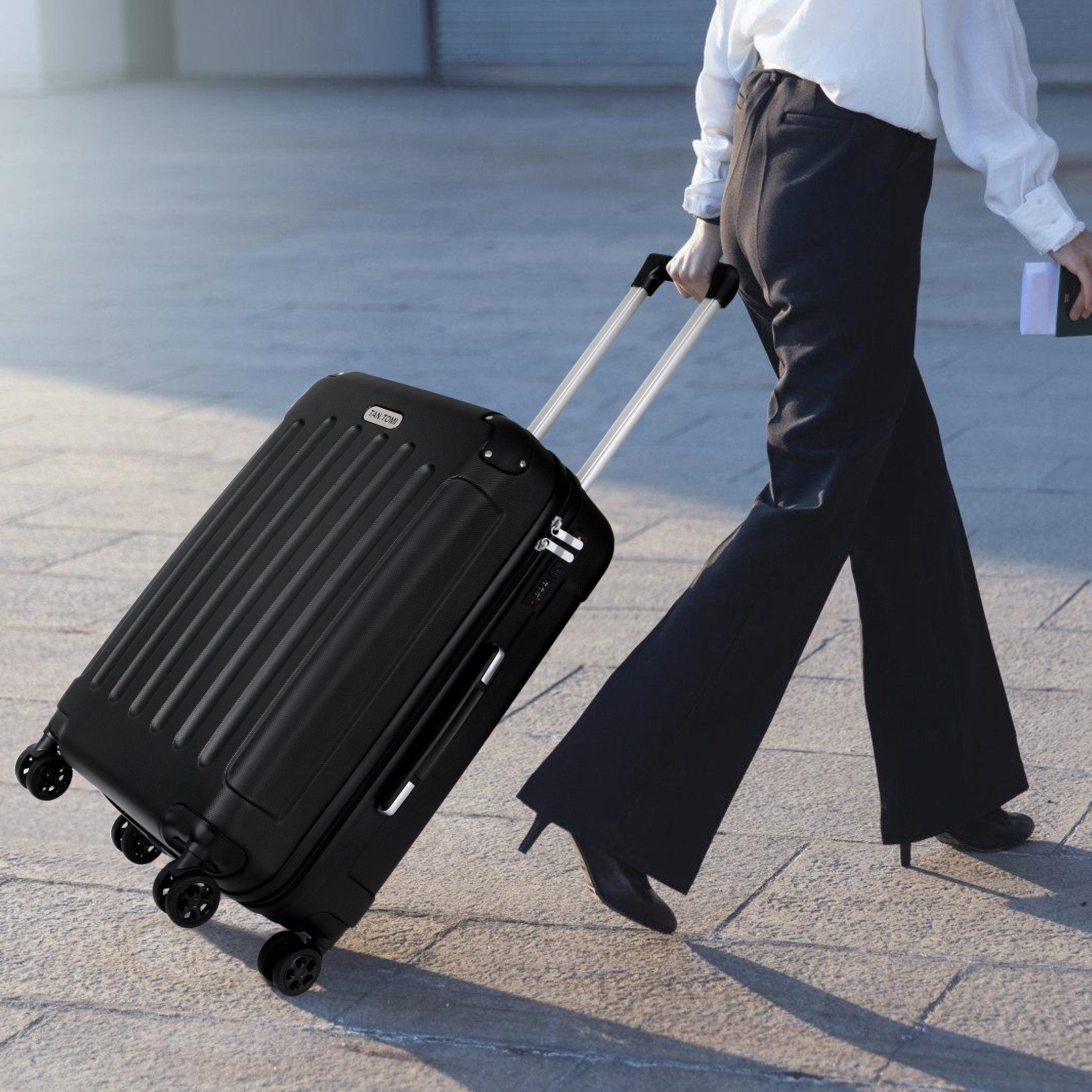 TAN.TOMI Handgepäckkoffer Koffer Trolley Rollkoffer Reisekoffer Handgepäck 4 Rollen (M-L-XL), 4 Rollen, Trolley Handgepäck Große Kapazität mit 4 Rollen und Zahl – Bild 3 von 5