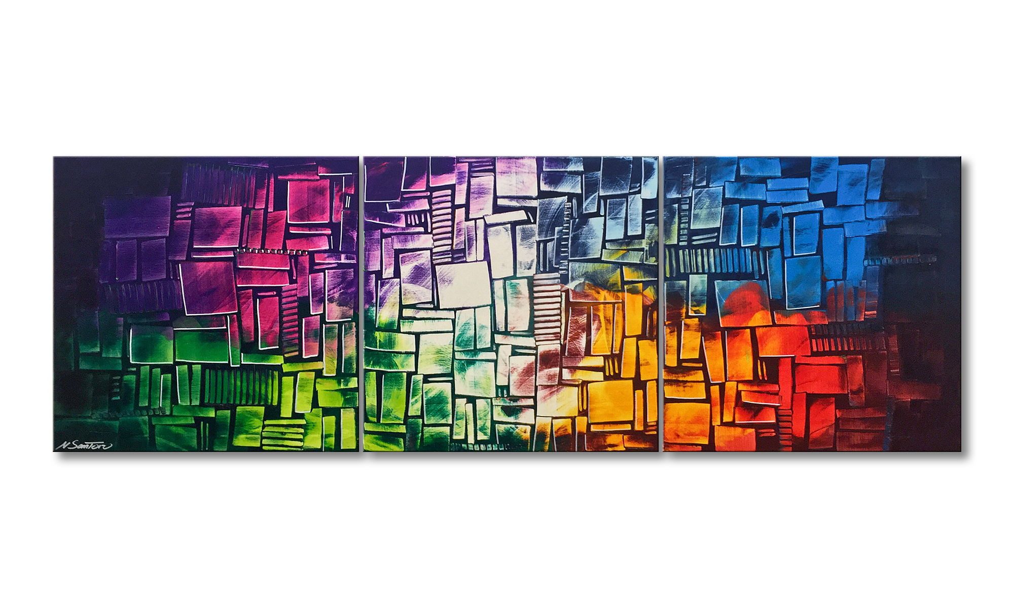 WandbilderXXL XXL-Wandbild Invasion Of Colors 210 x 70 cm, Abstraktes Gemälde, handgemaltes Unikat