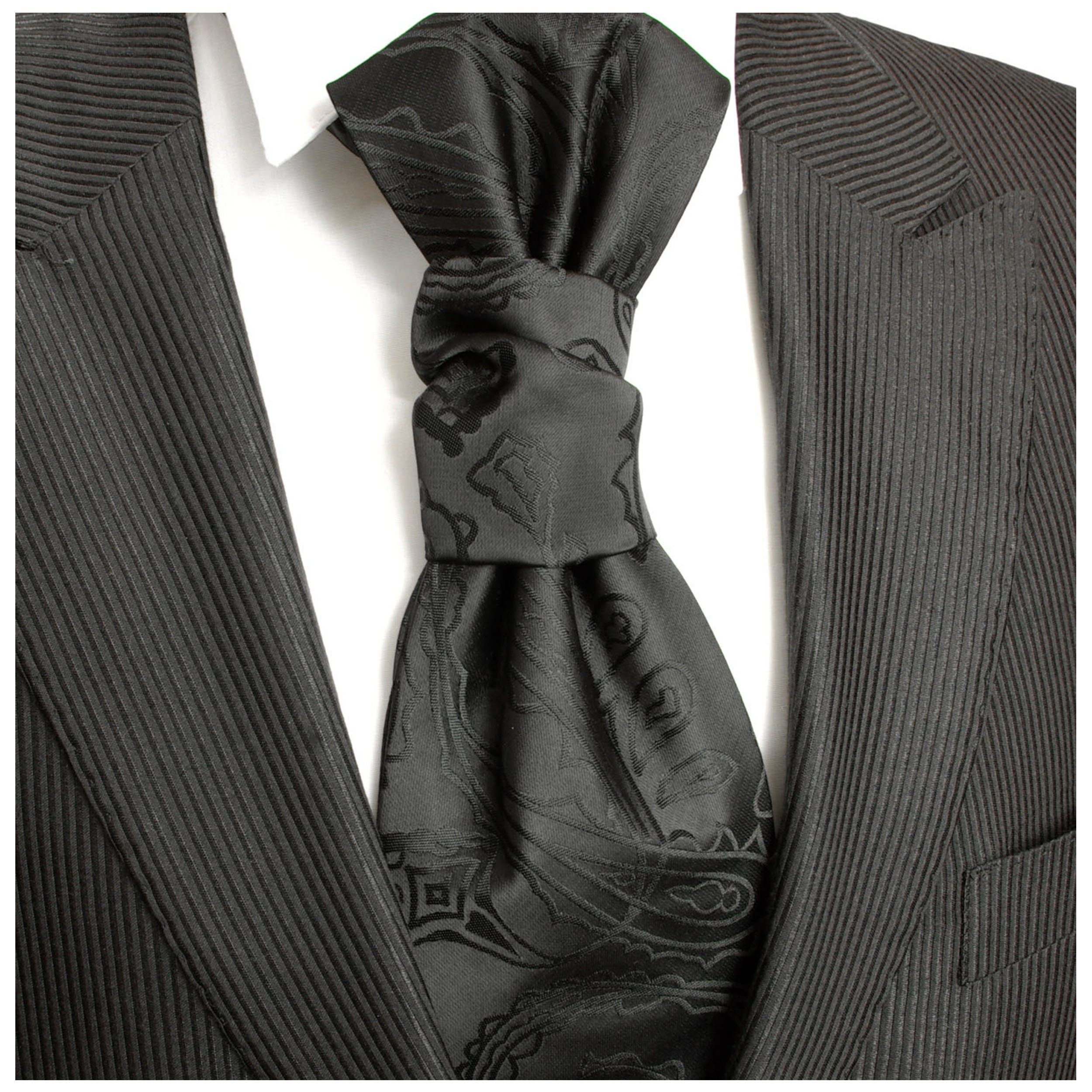 Paul Malone Krawatte Elegantes Herren Plastron barock Hochzeitskrawatte - vorgebunden schwarz v2