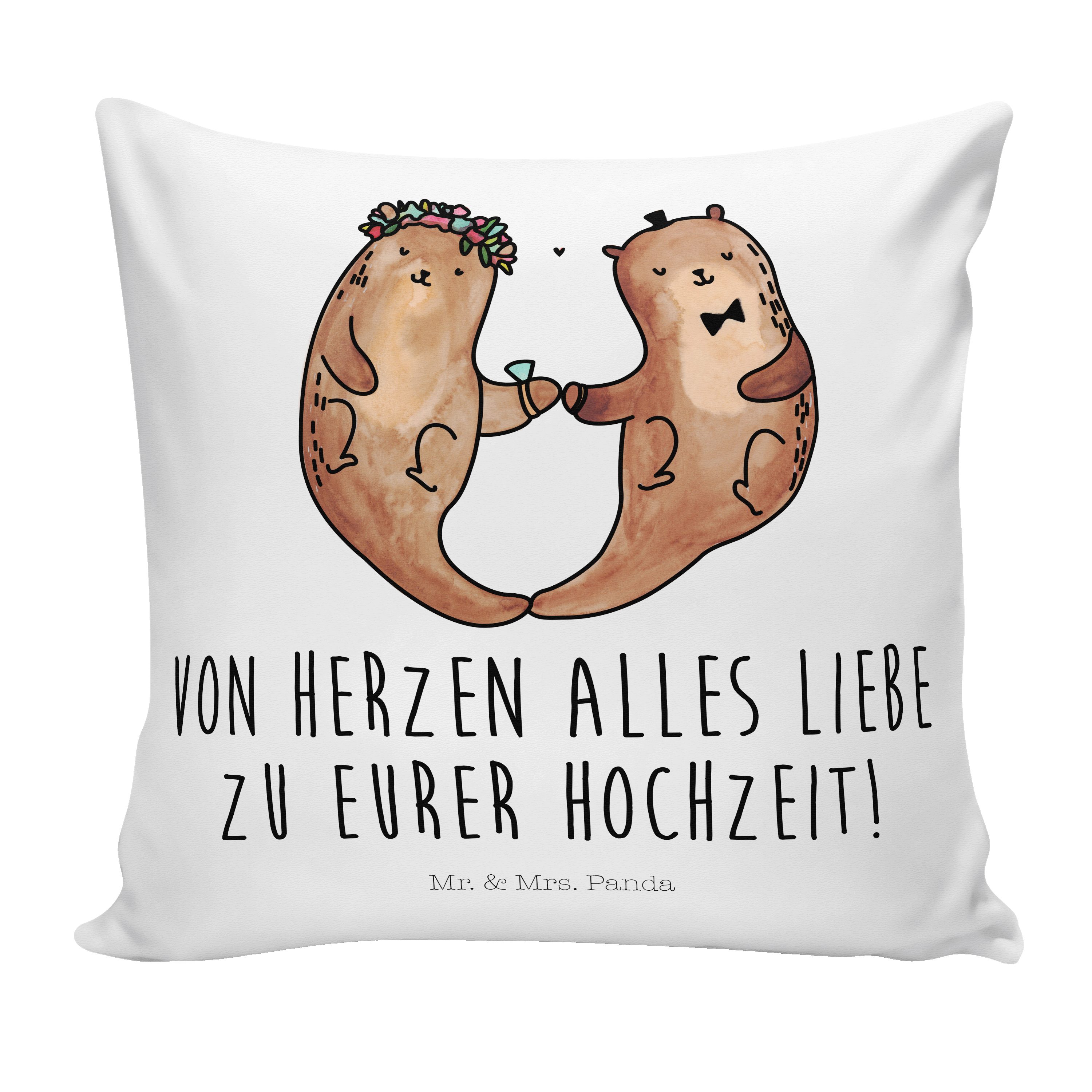 & Hochz - Hochzeitspaar - Geschenk Panda Weiß Mrs. Geschenk, Sofakissen, Mr. zur Otter Dekokissen
