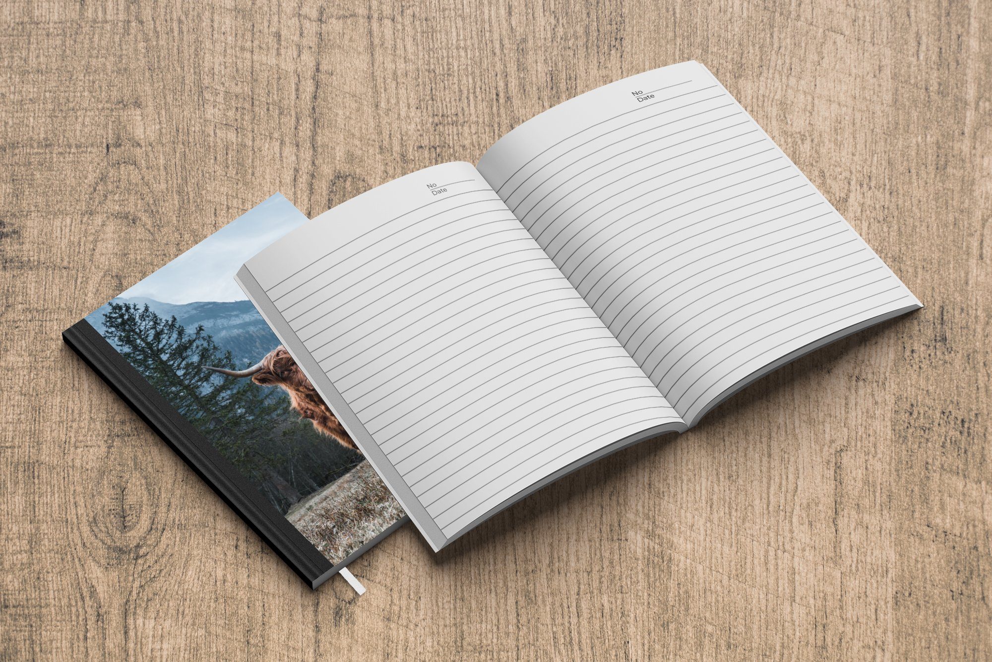 - - - Notizbuch - Berg Schottische Notizheft, 98 Journal, MuchoWow Tagebuch, Highlander Haushaltsbuch Landschaft Bäume A5, - Merkzettel, Seiten, Kuh Natur,