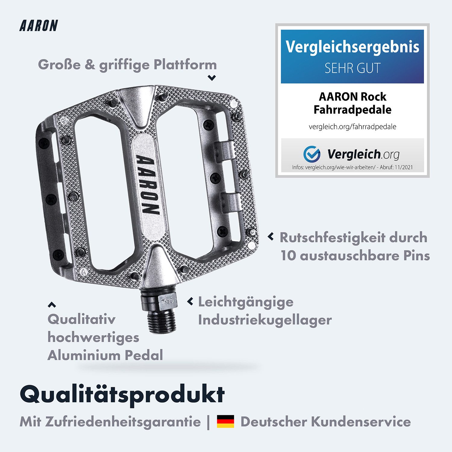 AARON Fahrradpedale Rock MTB Pedale Aluminium - Industriekugellager & austauschbare Pins – Bild 3 von 5