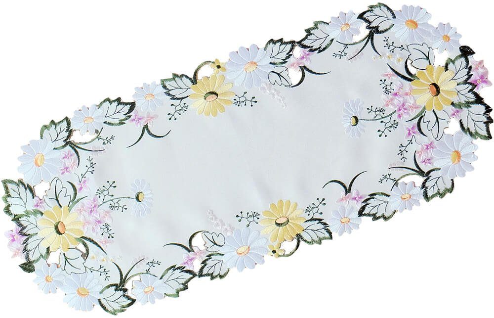 matches21 HOME & HOBBY Tischdecke Tischdecke Blumen & Blätter Stickerei  oval 30x70 cm (1-tlg)