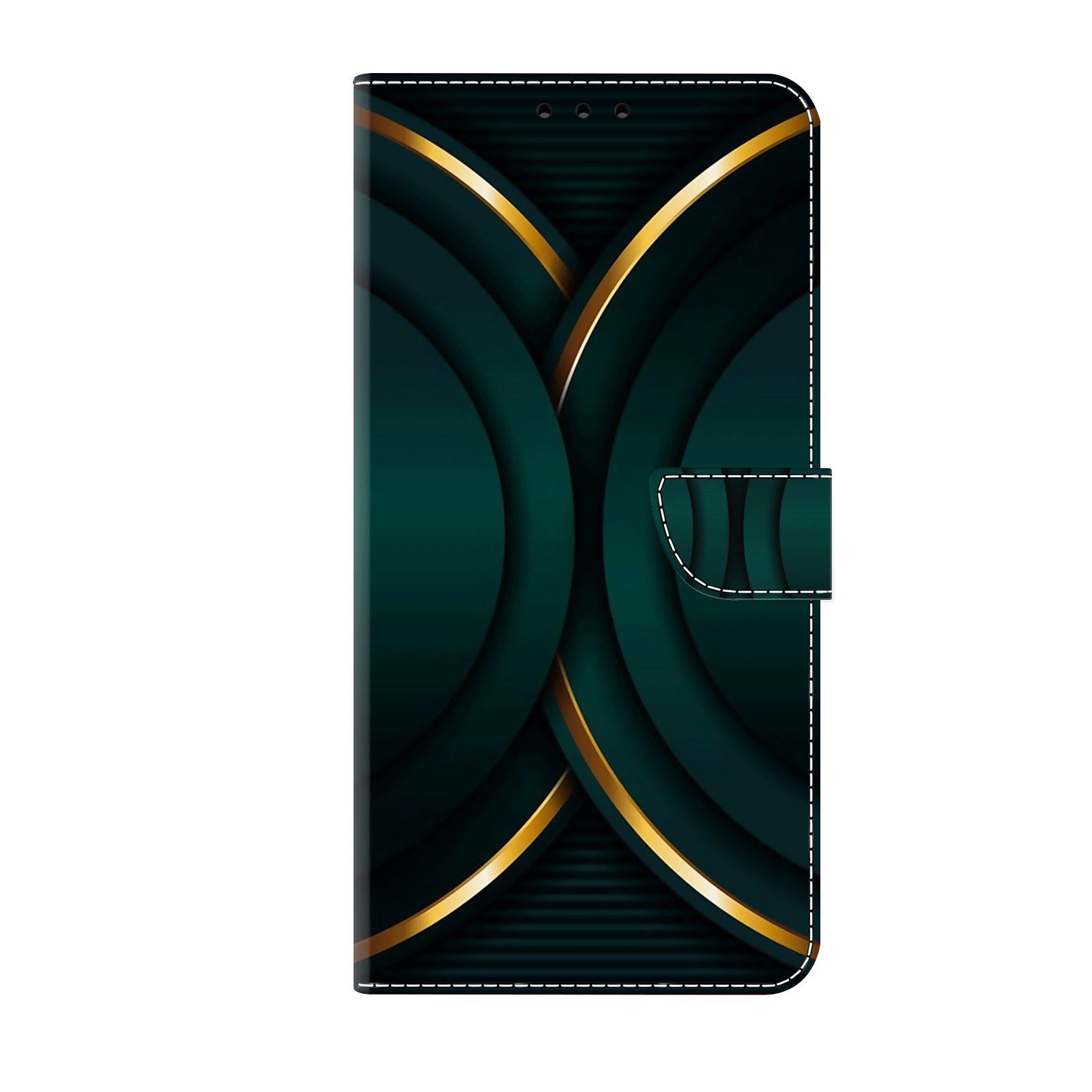 CLM-Tech Handytasche für Samsung Galaxy A16 / A17 / A18 4G / 5G Klapphülle (goldener Rand Kontur, 1-tlg., Handyhülle mit Standfunktion - Wallet Flip Case inklus – Bild 3 von 5