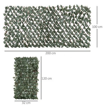 Outsunny Balkonsichtschutz 8 Stück künstliches Pflanzenwand Hecke UV-Schutz (Künstliche Wände, 350-St., Rhododendronblätter) Grün 2B x 1H m