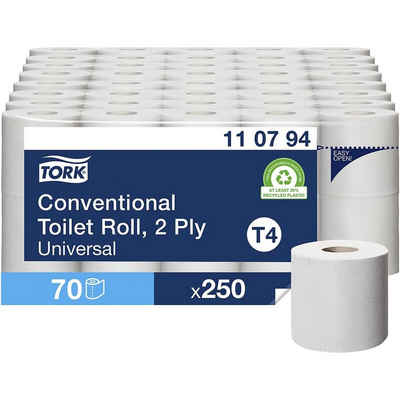 TORK Toilettenpapier Universal (70-St), 2-lagig, Recyclingpapier, weiß mit Prägung, 250 Blatt/Rolle