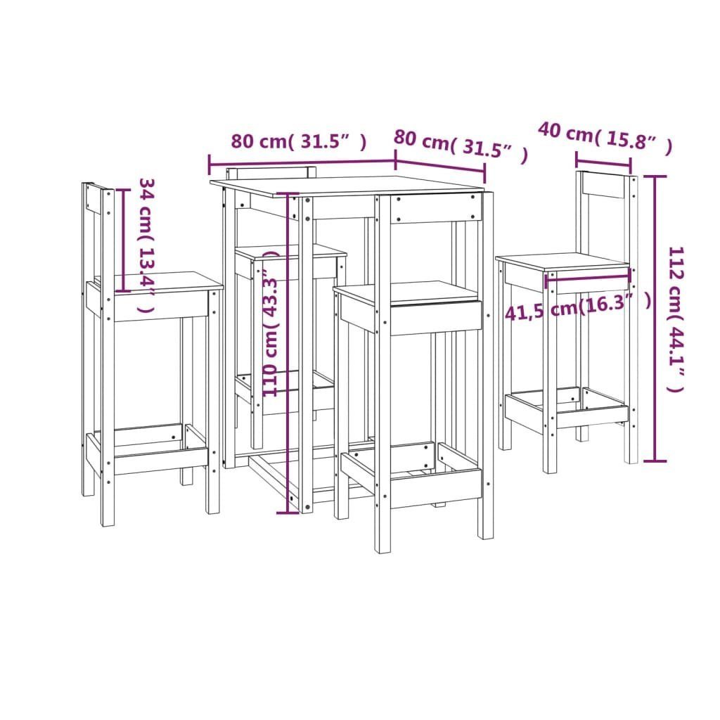 (5-tlg) Bar-Set Kiefer, 5-tlg. Massivholz Honigbraun vidaXL Essgruppe