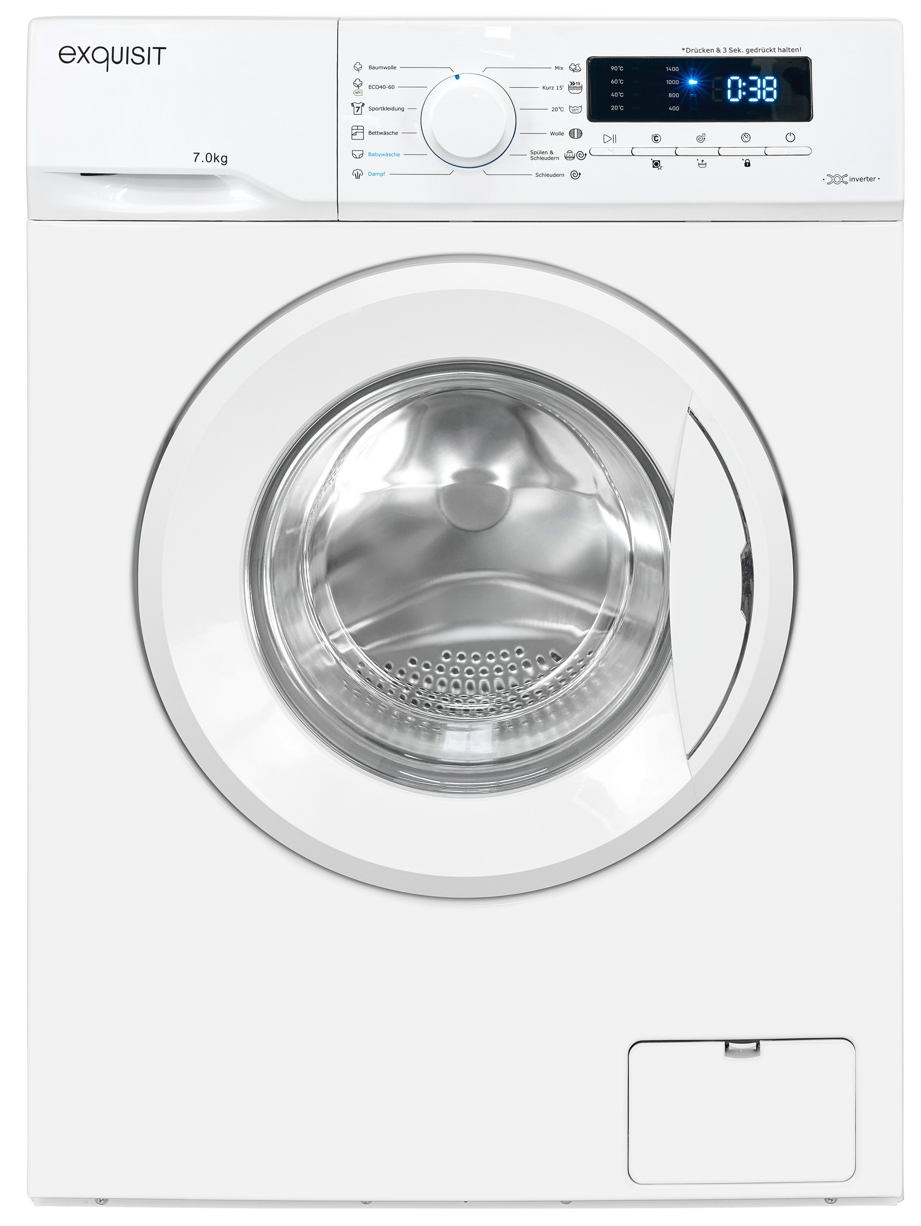 exquisit Waschmaschine WA7014-020A, 7 kg, 1400 U/min, Platz für 7,0 kg Wäsche