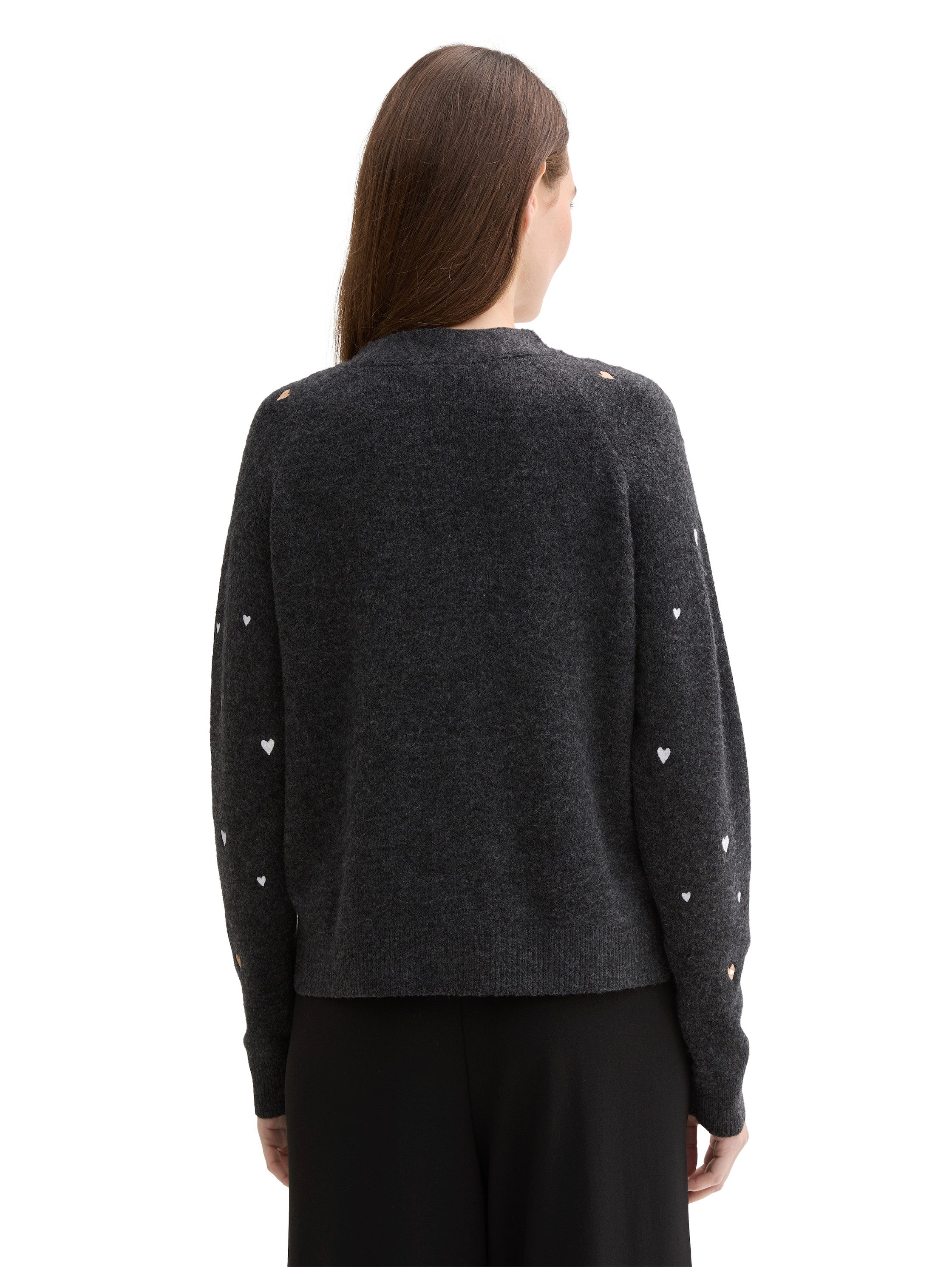 TOM TAILOR Denim Strickjacke mit Knopfleiste und Herz-Prints