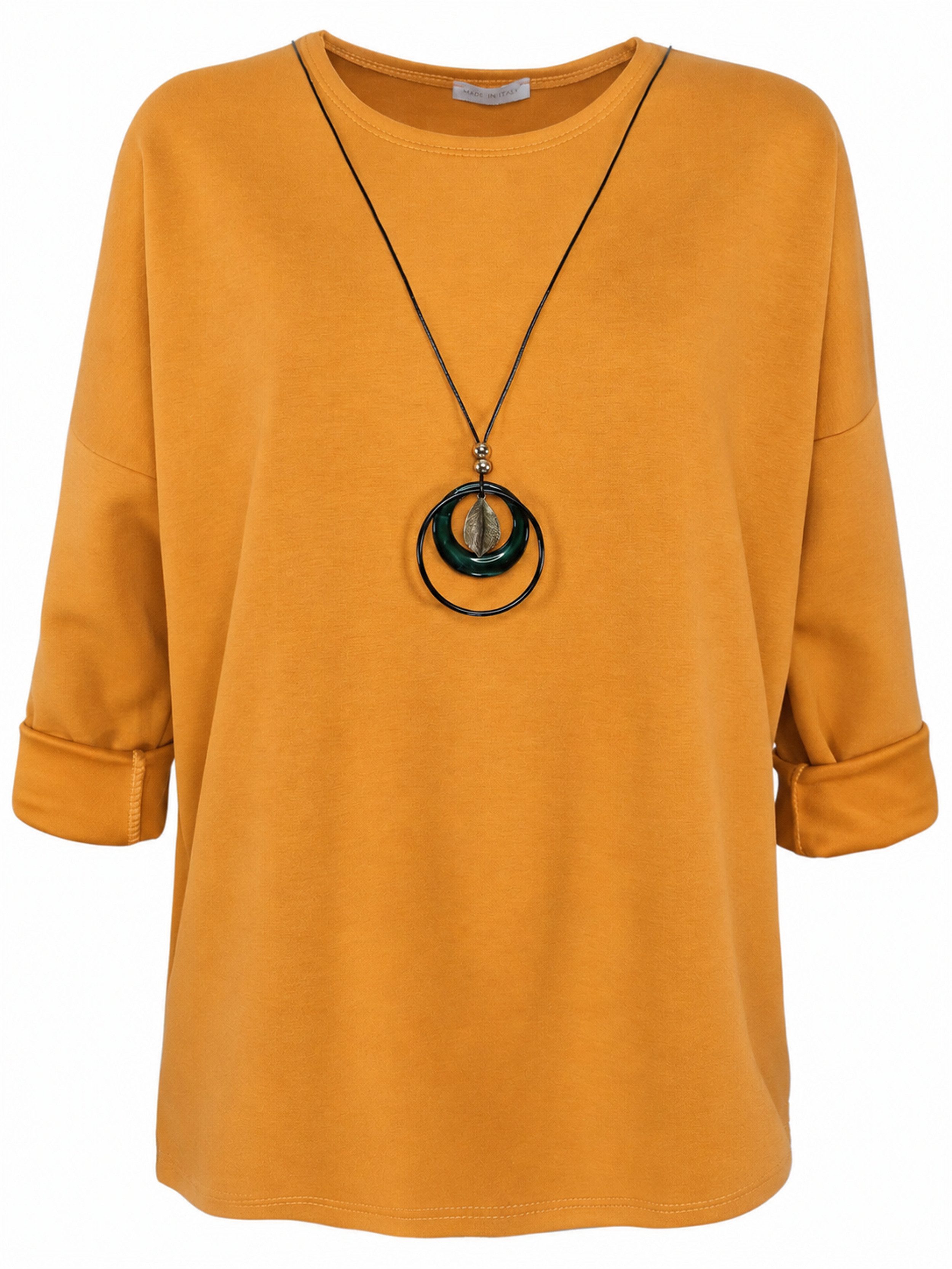 dy_mode Longshirt Damen Longshirt Oversize Weites Tunika Shirt Oberteil Übergangszeit in Unifarbe, mit passende Kette