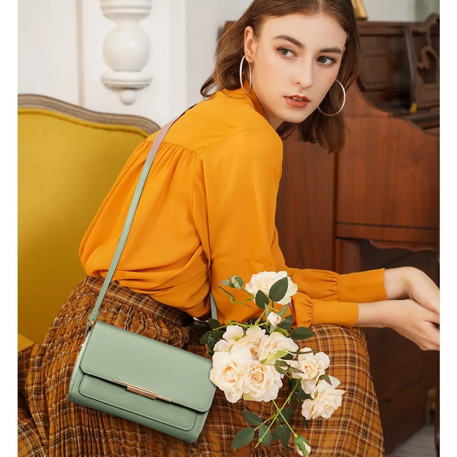 TAN.TOMI Umhängetasche Klein Damen Handy Umhängetasche, Handytasche zum Umhängen, Crossbody Schultertasche mit Kartenschlitz Verstellbar Schultergurt