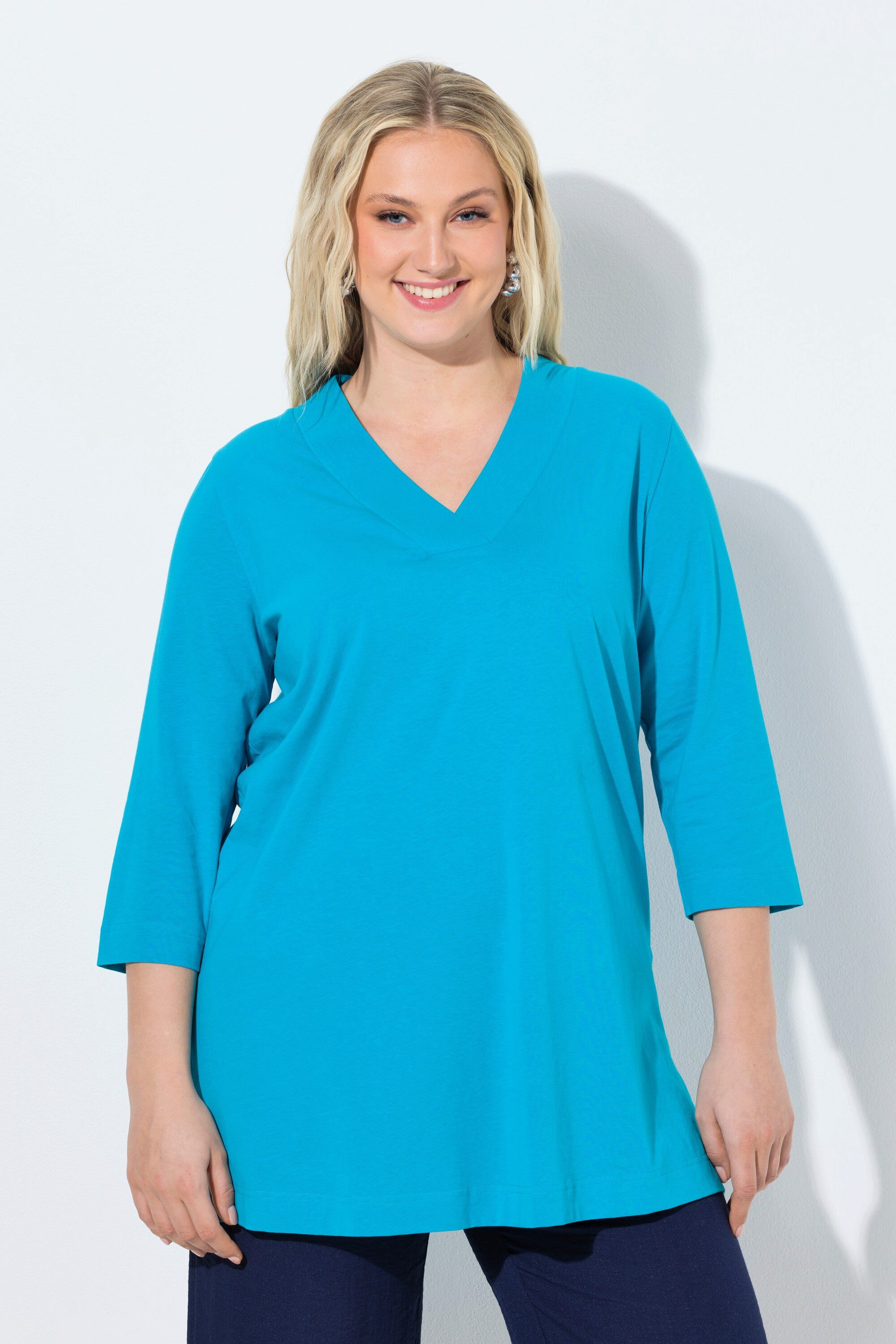 Ulla Popken T-Shirt Longshirt A-Linie V-Ausschnitt 3/4-Arm