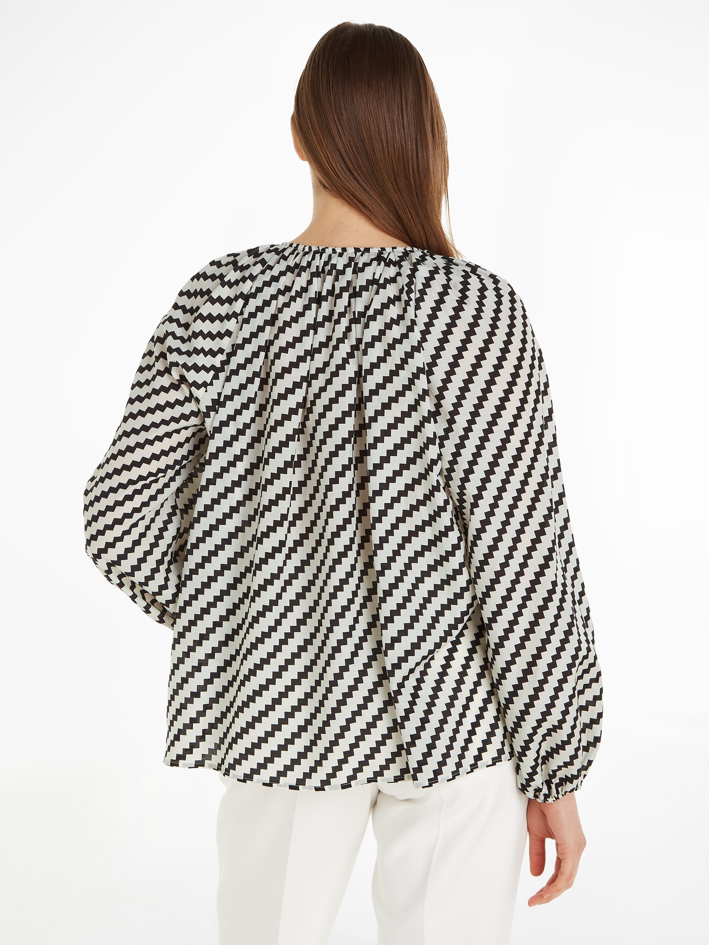 Tommy Hilfiger Blusentop ZIGZAG GATHERED BLOUSE LS mit Logopatch günstig online kaufen