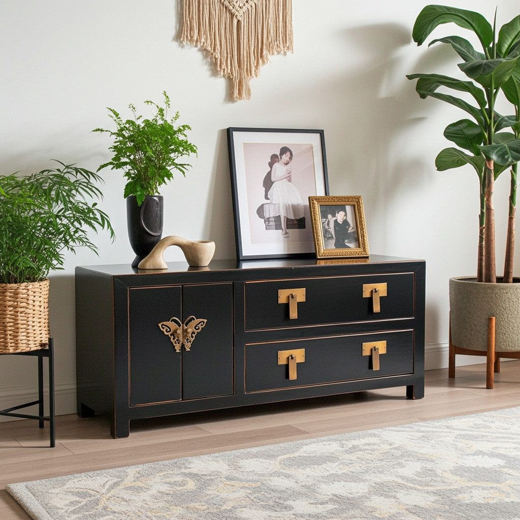 OPIUM OUTLET Kommode TV-Schrank Sideboard Kommode aus China Möbel im Vintage-Stil (Asia Schrank Anrichte Lowboard komplett montiert), chinesisch asiatisch orientalisch shabby-chic