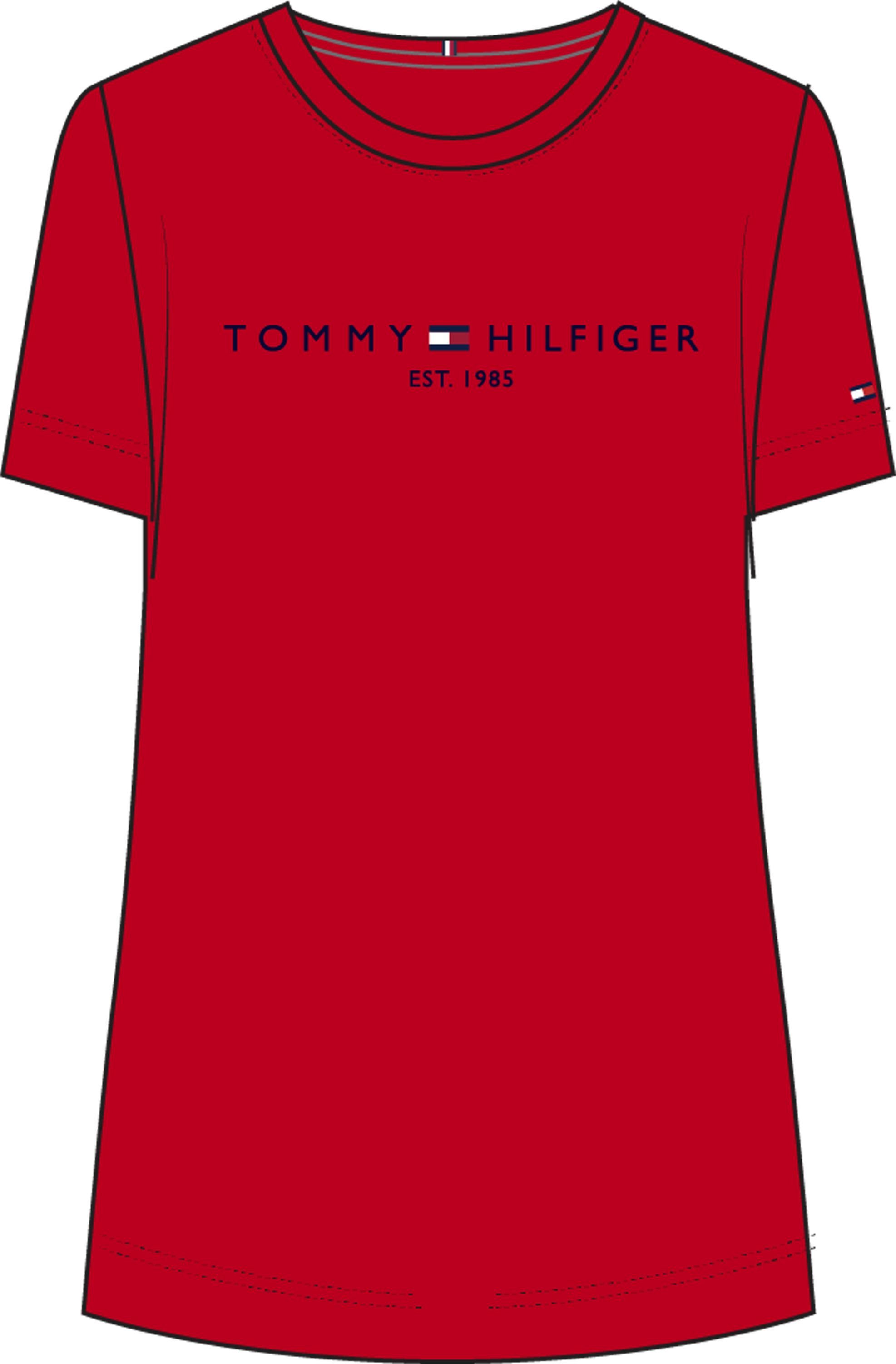 Tommy Hilfiger Curve Tommy C-NK auf PLUS der Front HILFIGER REGULAR rot SS SIZE CRV CURVE,mit Logo-Stickerei (1-tlg) Hilfiger T-Shirt TEE