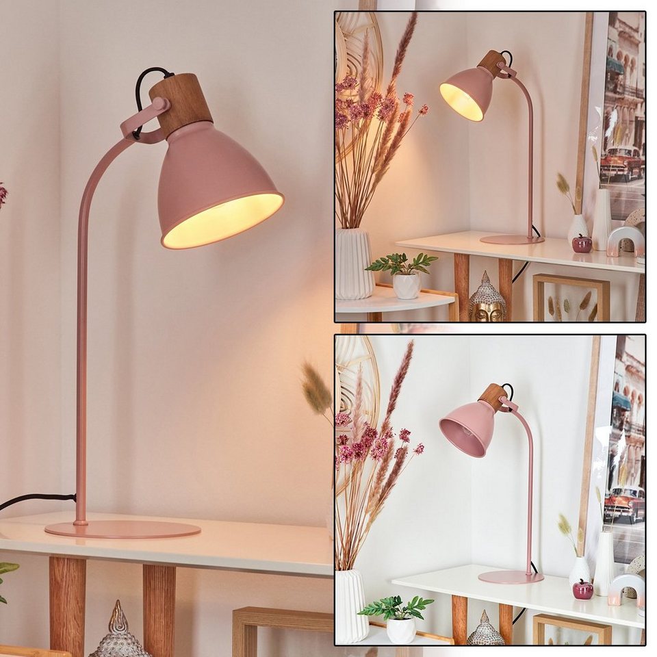 aus in Metall/Holz ohne Rosa/Pink/Natur, verstellbare Tischlampe (15cm), E27 moderne Leuchtmittel, Leseleuchte, Schirm hofstein Tischleuchte Schalter, 1x