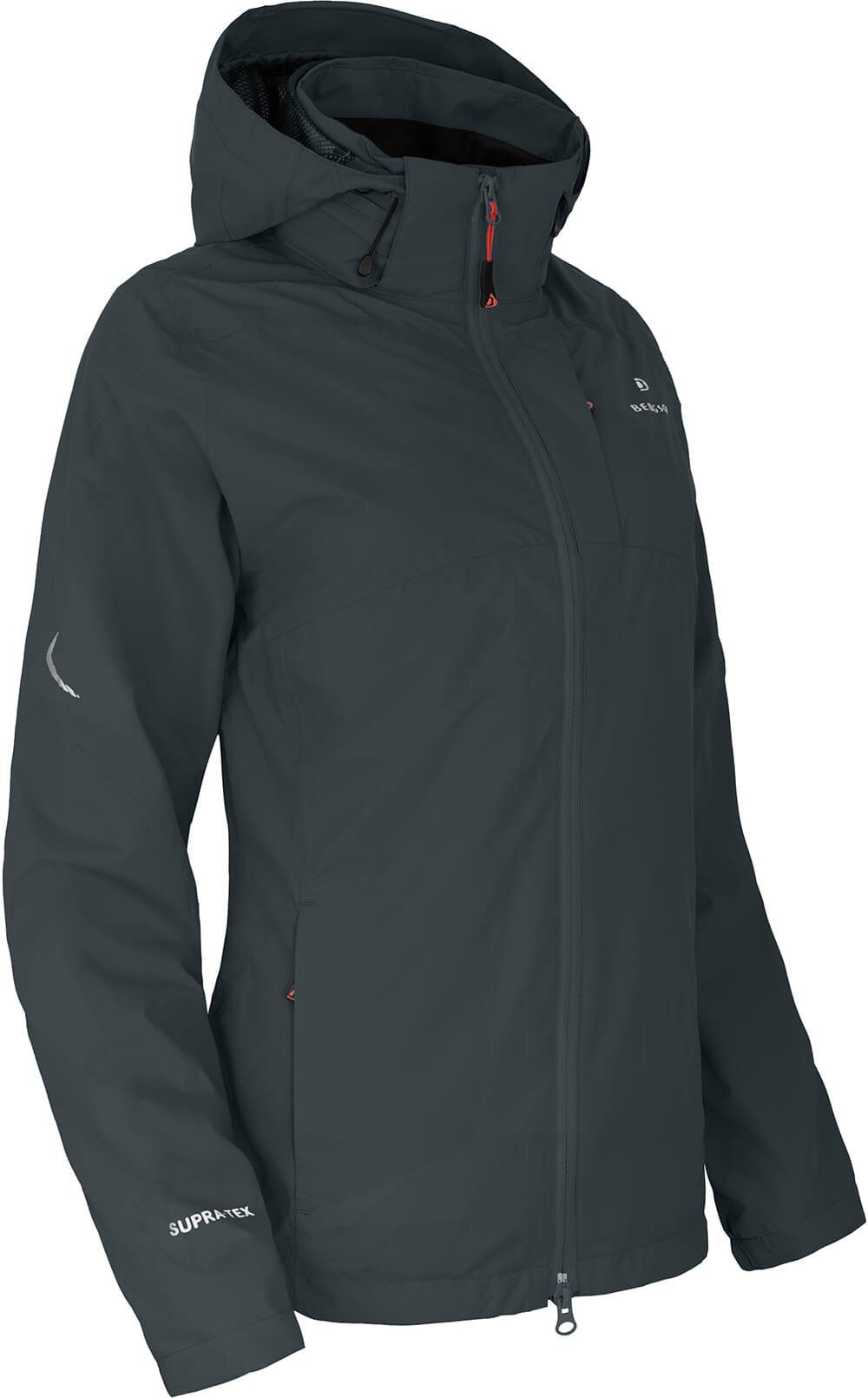 dunkel Rad-Regenjacke, Outdoorjacke 12000 grau VALDIVIA Wassersäule, Normalgrößen, mm Netzfutter, Damen Bergson