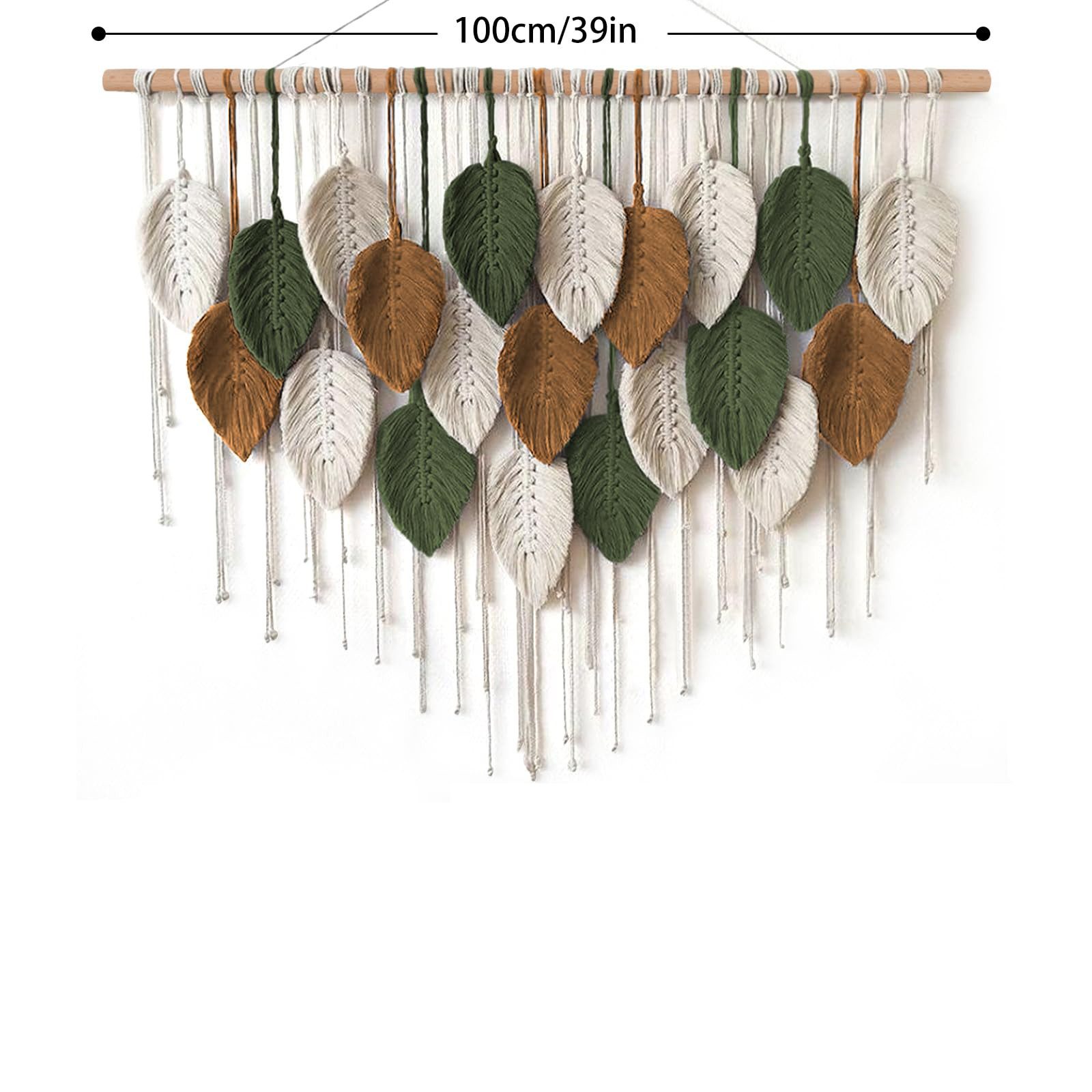 Agger Wanddekoobjekt Großer Wandbehang Wandteppich, Boho Makramee Gewebte Handgemachte, Quaste Blatt Tapisserie Böhmische Wandkunst Dekor – Bild 3 von 5