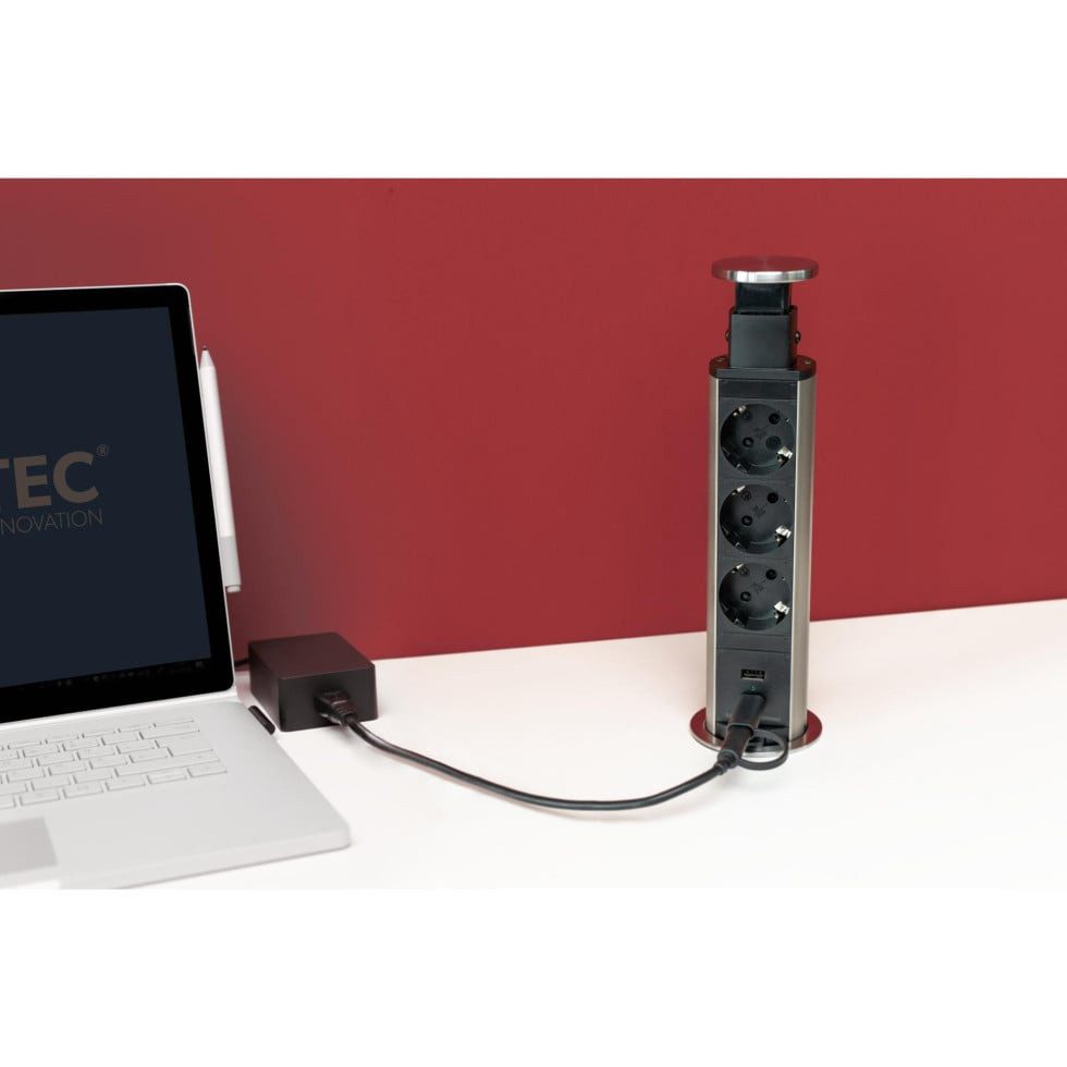 UNITEC Unitec Einbausteckdosenleiste 3-fach 2m mit 2 x Steckdosenleiste