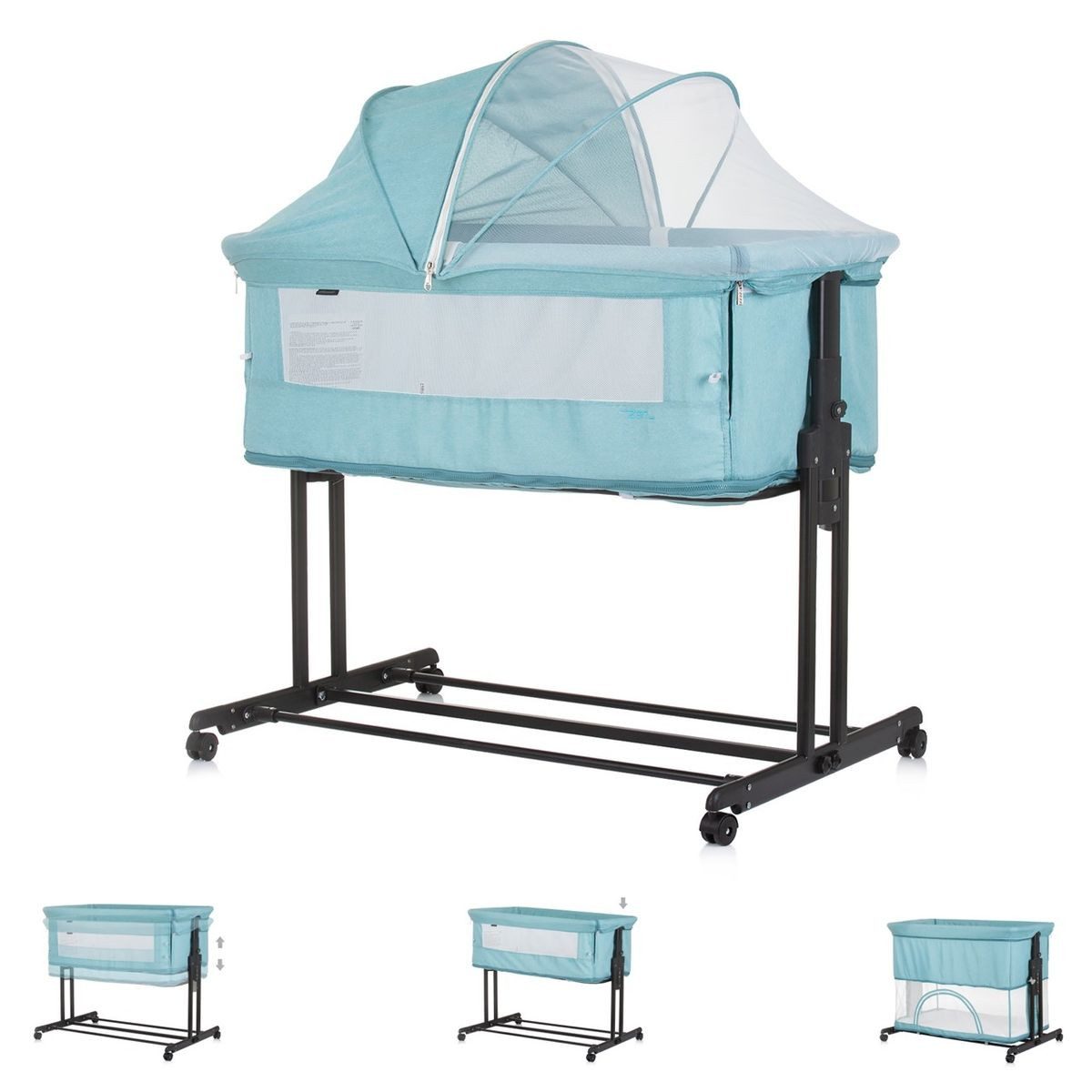 Chipolino Komplettbett Beistellbett 2 in 1 Zen, Laufstall Moskitonetz Matratze Räder Bremse