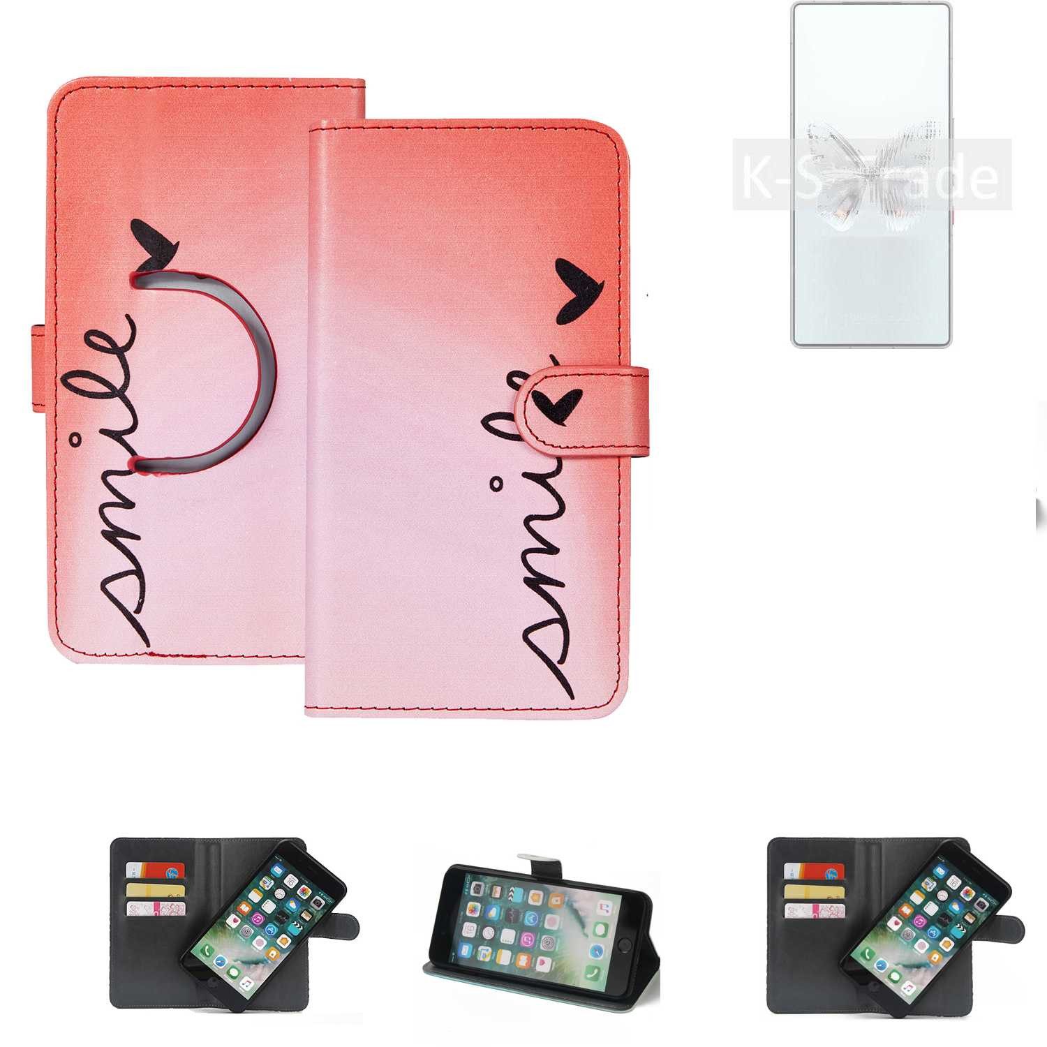 K-S-Trade Handyhülle für REDMAGIC 10 Pro+, Schutzhülle Handyhülle Hülle cover bookstyle Etui “smile“