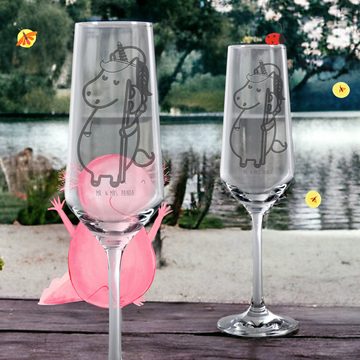 Mr. & Mrs. Panda Sektglas Einhorn Junge - Transparent - Geschenk, Sektglas mit Gravur, Unicorn, Premium Glas, Stilvolle Gravur