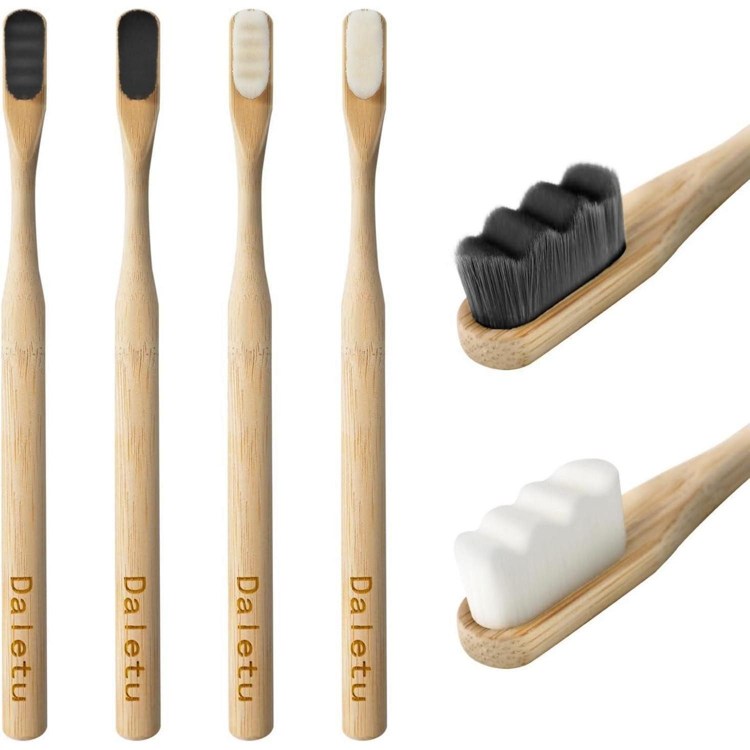 LuxusKollektion Zahnbürste Nano Zahnbürste Bambus 4 Stück Extra Weiche Borsten 100% BPA-frei
