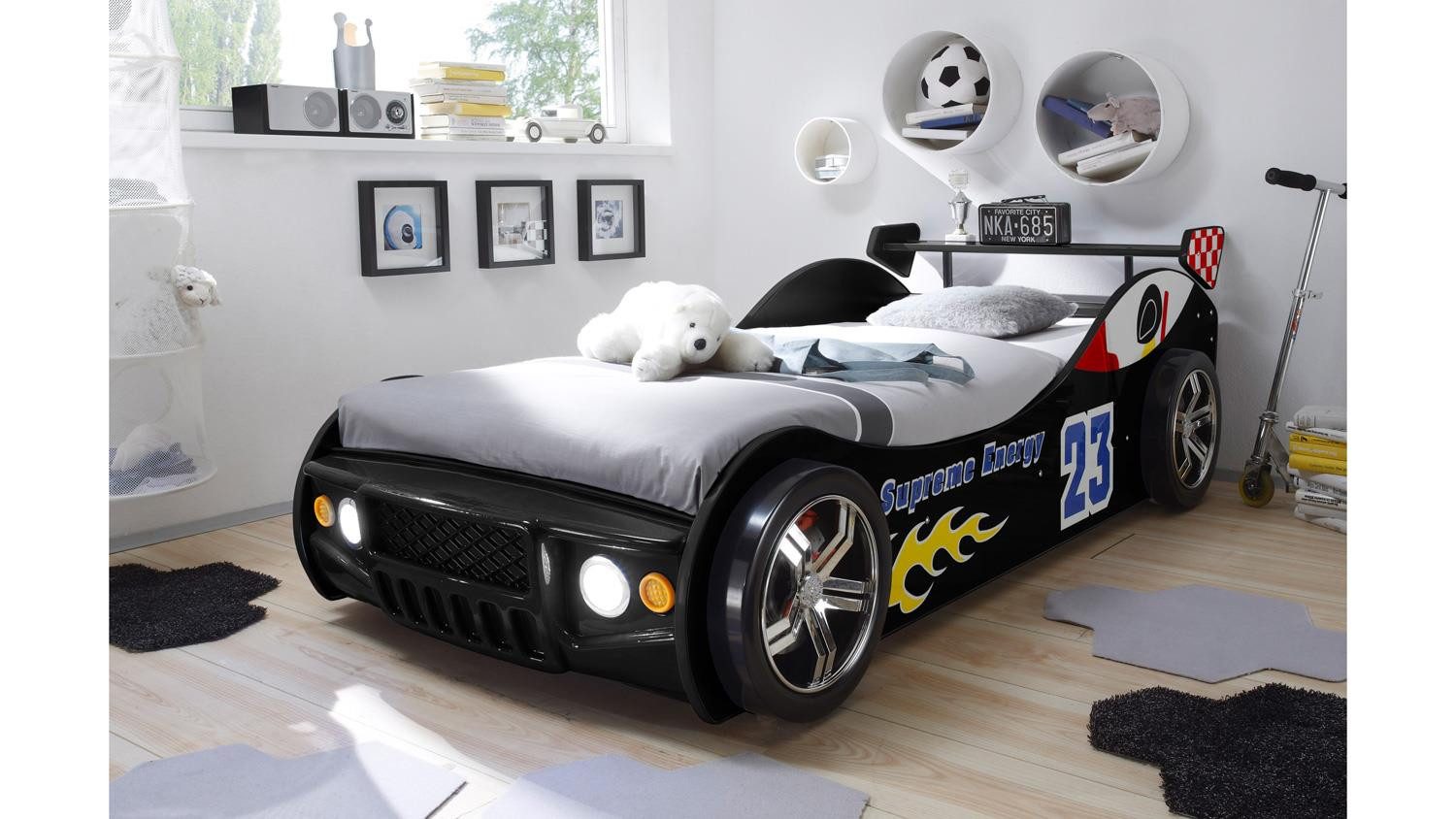 Möbel Akut Autobett Energy Kinderbett Bett schwarz mit Matratze Lattenrost