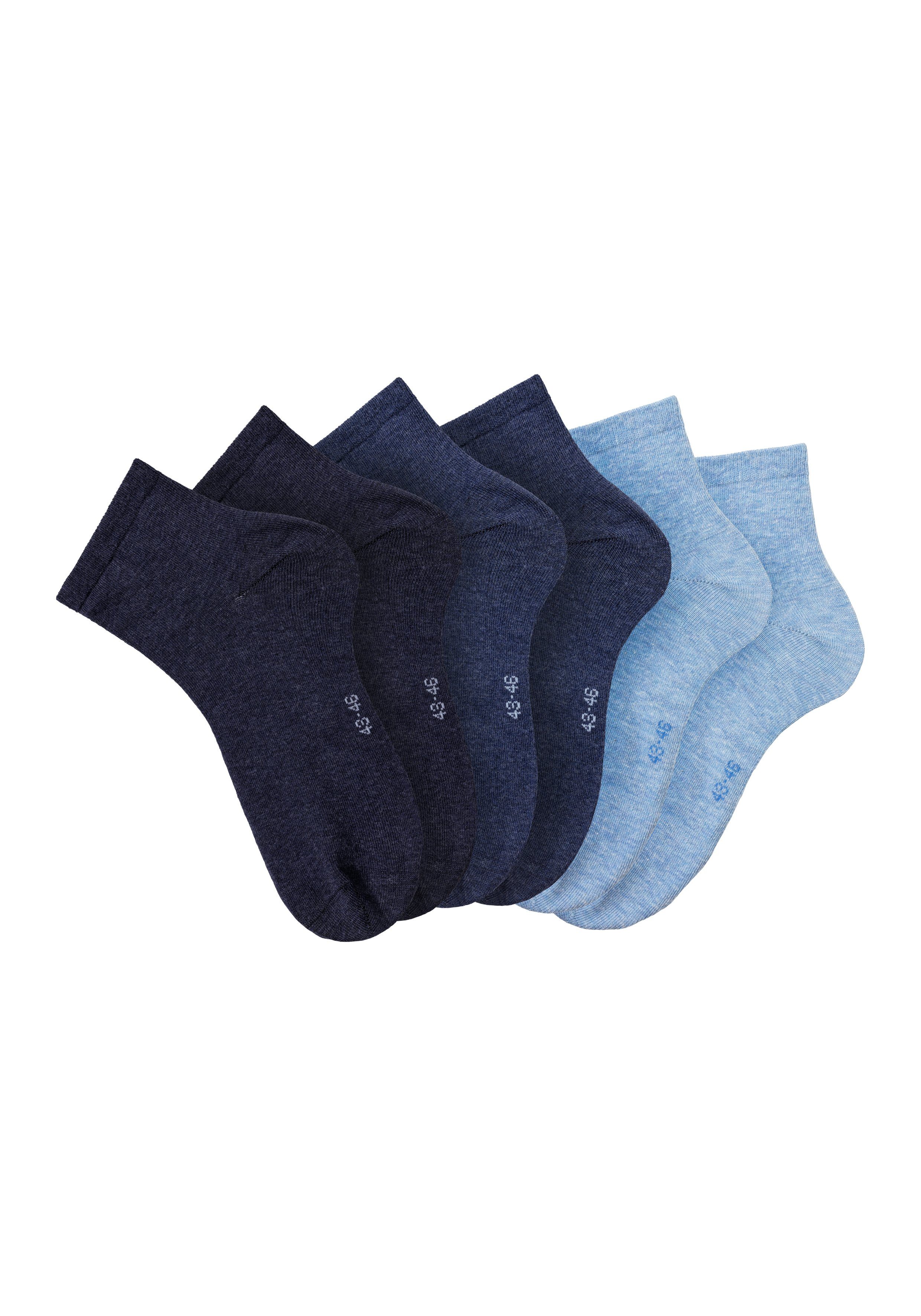 Bench. Kurzsocken meliert, eingestricktem jeansblau 2x Markenlogo mit hellblau 2x 2x Bündchen meliert (6-Paar) marine, im