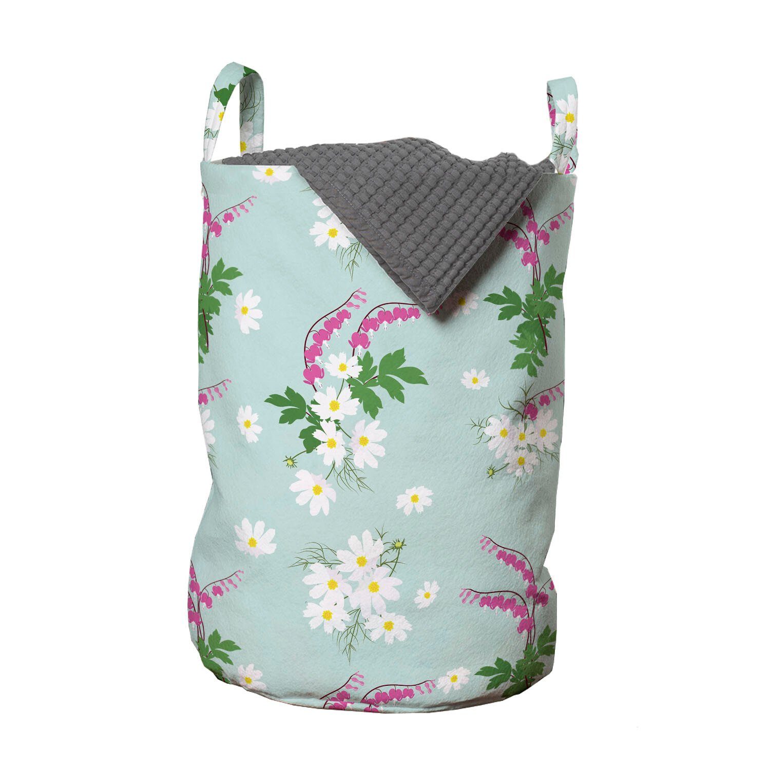 Abakuhaus Wäschesäckchen Wäschekorb mit Griffen Kordelzugverschluss für Waschsalons, Frühling Pastel Spring Meadow Motiv