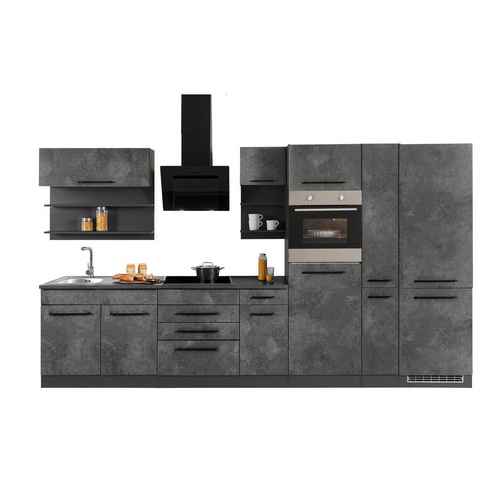 HELD MÖBEL Küchenzeile Tulsa, mit E-Geräten, Breite 360 cm, schwarze Metallgriffe, MDF Fronten