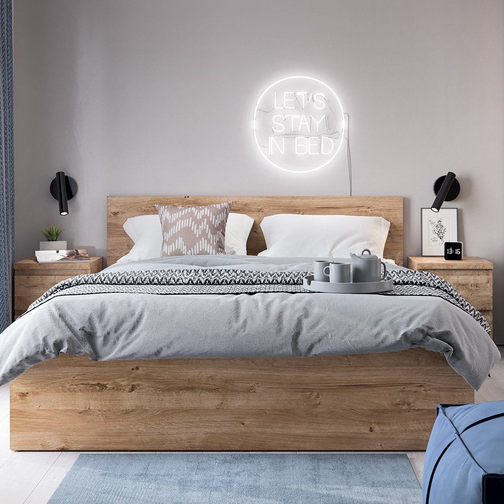 Lomadox Schlafzimmer-Set FORTALEZA-129, (Spar-Set, 3-St), mit 140cm Bett,  aufklappbares Lattenrost, 2 Nachtschränke, Eiche Nb.