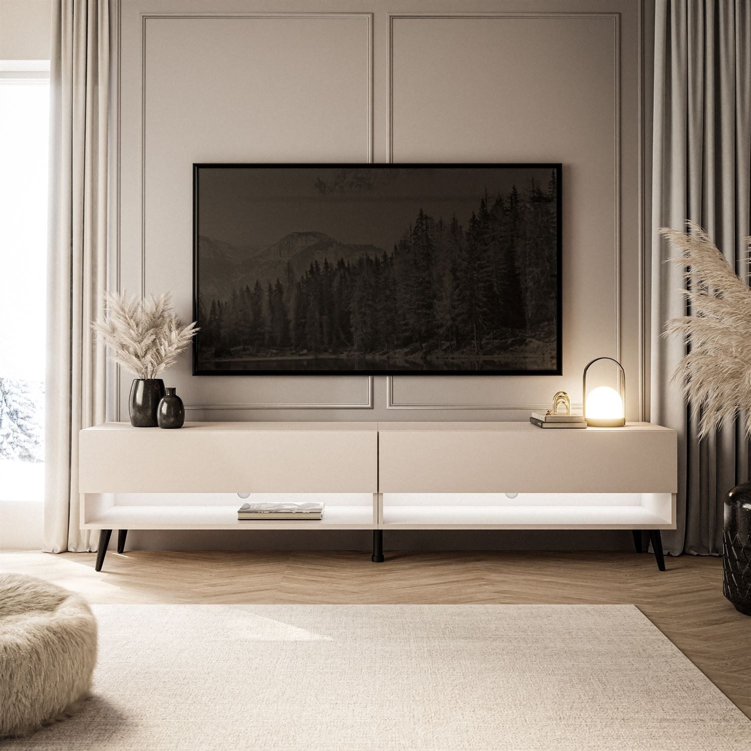 Lookway Lowboard CALANTE 180 cm RTV Schrank auf Beinen und LED-Beleuchtung