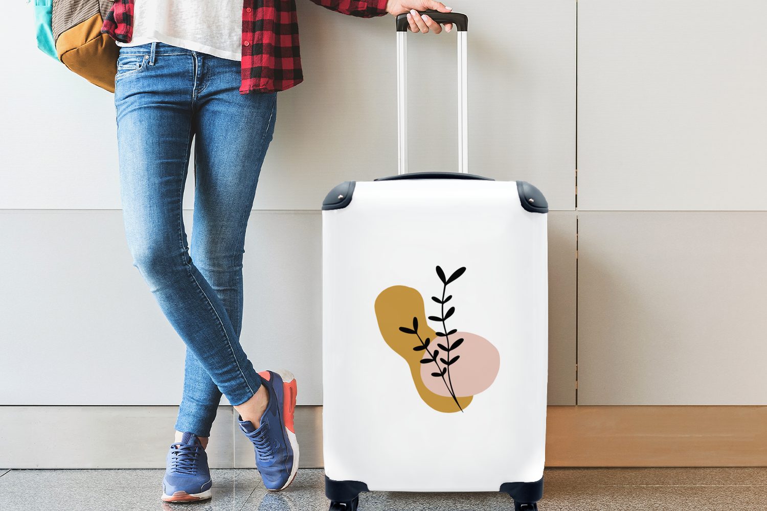 - Reisekoffer Reisetasche Ferien, mit MuchoWow Pflanzen Pastell Handgepäck für - - rollen, Blatt 4 Trolley, Botanisch, Rollen, Handgepäckkoffer